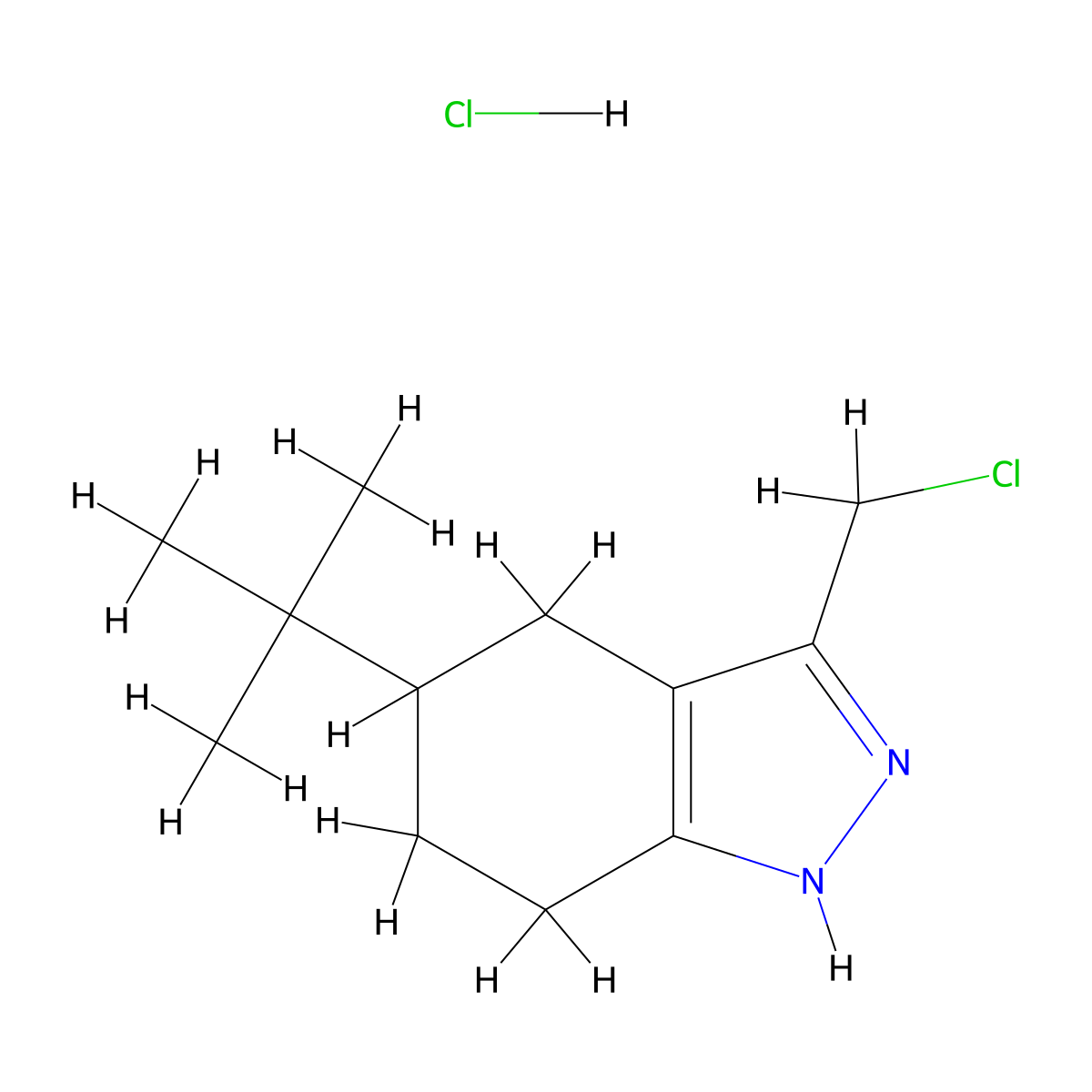 5-(tert-butyl)-3-(chloromethyl)-4,5,6,7-tetrahydro-2H-indazole hydrochloride molecular structure, CAS 2098031-04-8