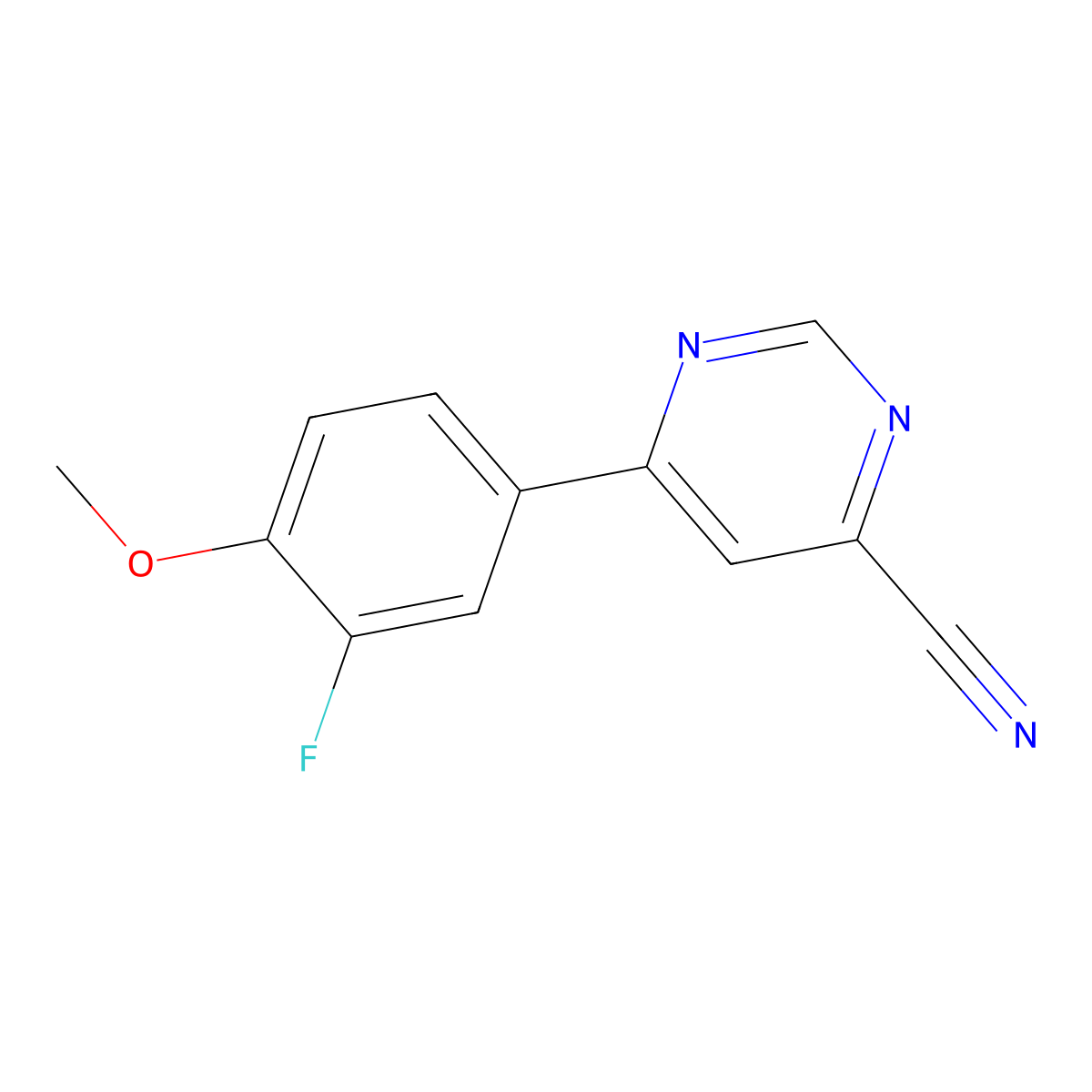 6-(3-Fluoro-4-methoxyphenyl)pyrimidine-4-carbonitrile molecular structure, CAS 2098032-01-8