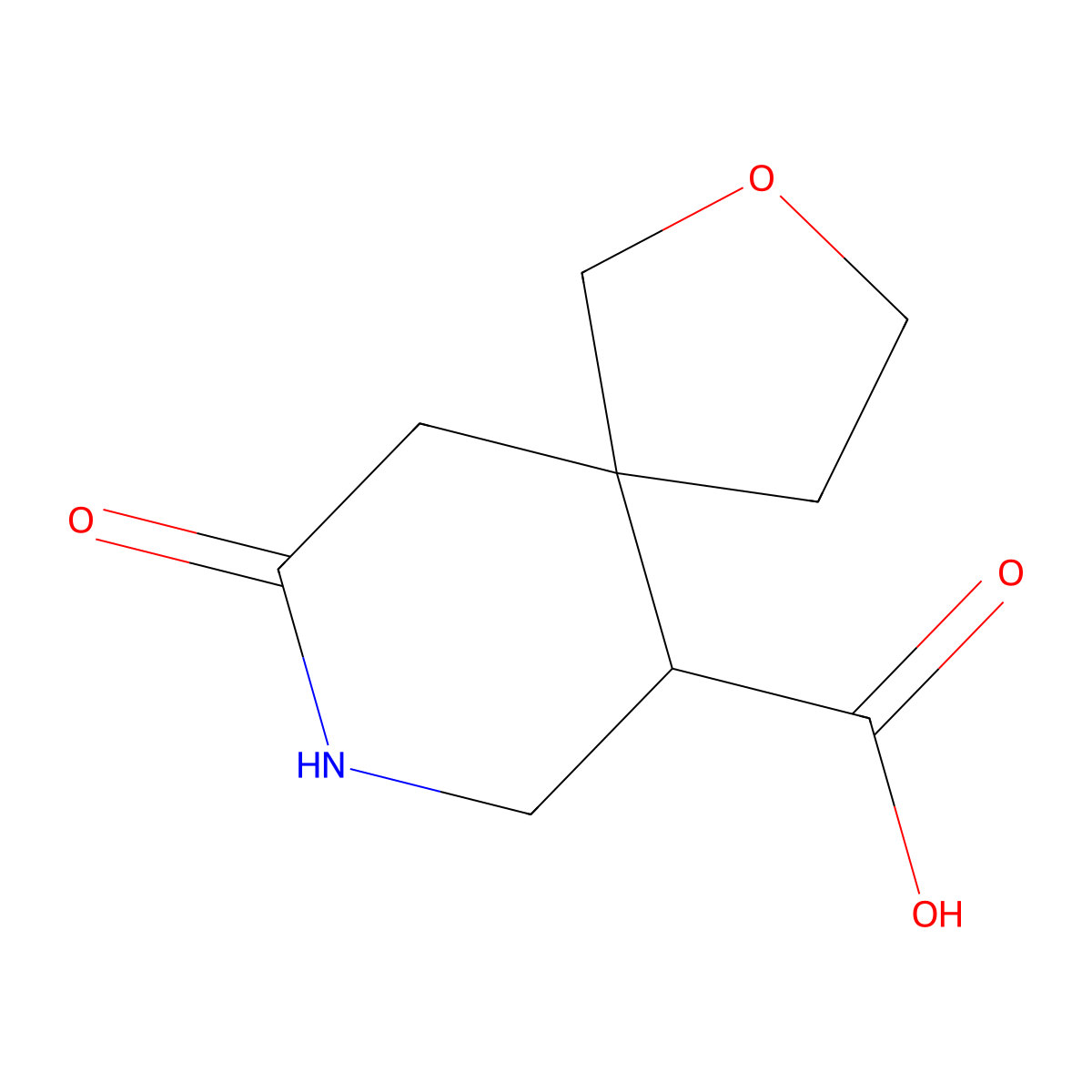 9-Oxo-2-oxa-8-azaspiro[4.5]decane-6-carboxylic acid molecular structure, CAS 2098032-40-5