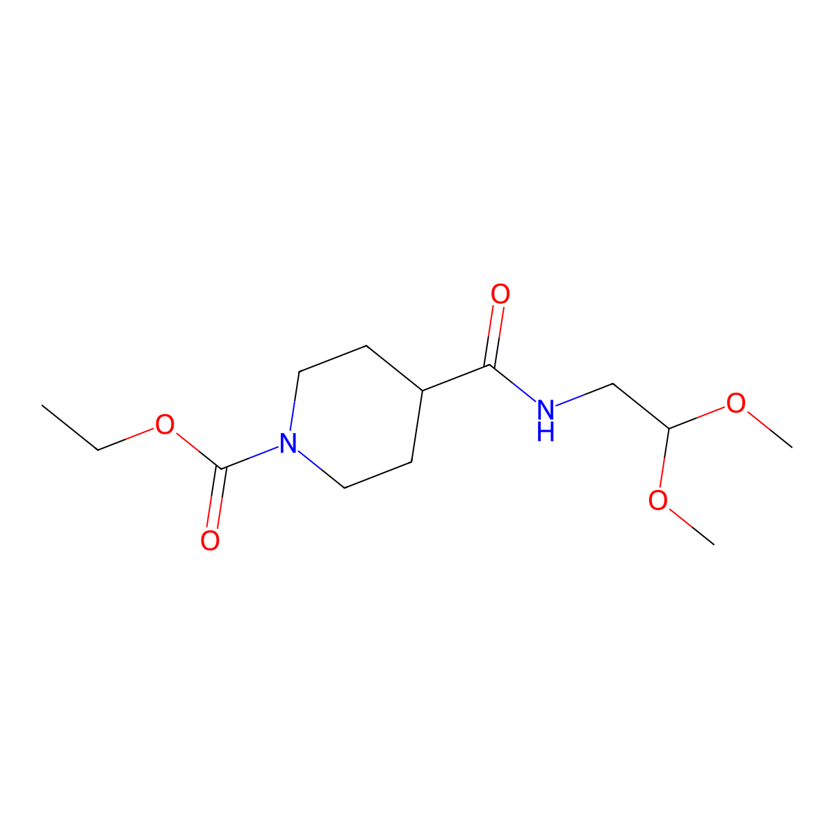 Ethyl 4-[(2,2-dimethoxyethyl)carbamoyl]piperidine-1-carboxylate molecular structure, CAS 2098033-20-4
