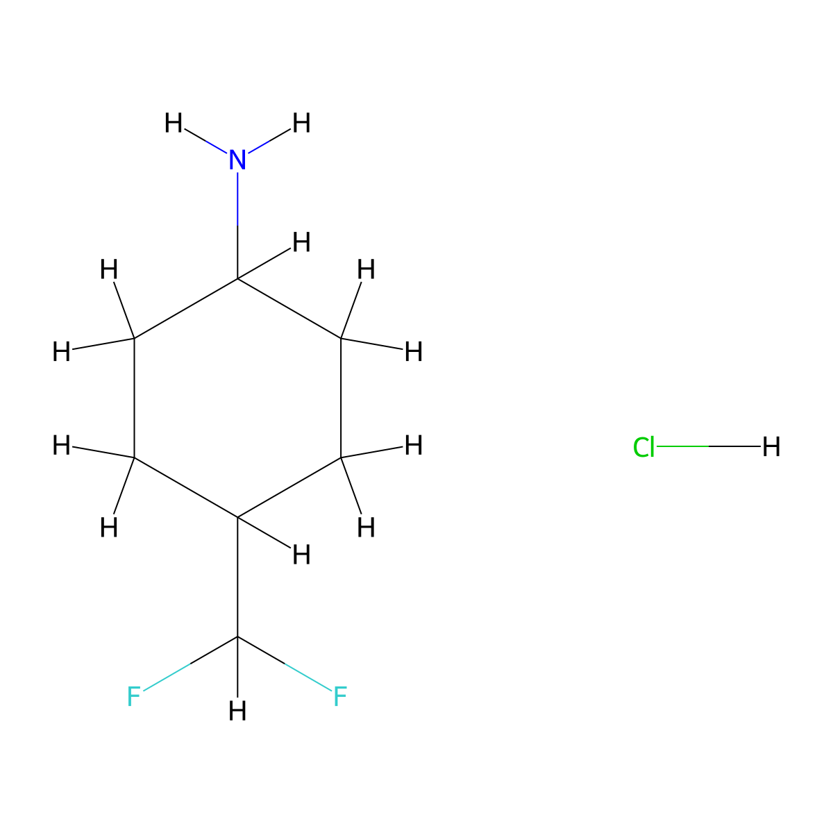 Rac-(1r,4r)-4-(difluoromethyl)cyclohexan-1-amine hydrochloride molecular structure, CAS 2098033-30-6
