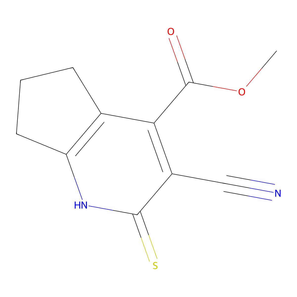 methyl 3-cyano-2-thioxo-2,5,6,7-tetrahydro-1H-cyclopenta[b]pyridine-4-carboxylate molecular structure, CAS 2098034-22-9