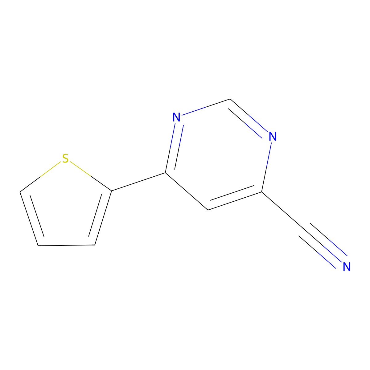 6-(Thiophen-2-yl)pyrimidine-4-carbonitrile molecular structure, CAS 2098034-45-6