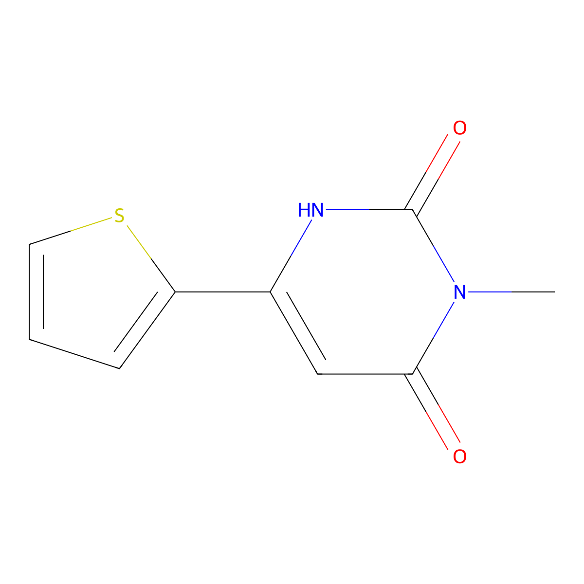 3-Methyl-6-(thiophen-2-yl)-1,2,3,4-tetrahydropyrimidine-2,4-dione molecular structure, CAS 2098035-41-5