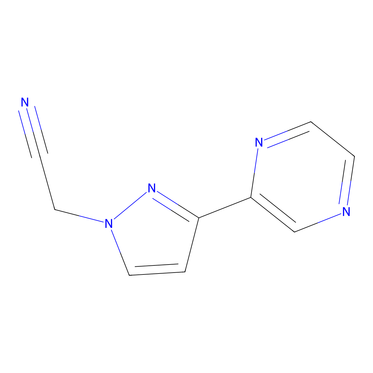 2-(3-(pyrazin-2-yl)-1H-pyrazol-1-yl)acetonitrile molecular structure, CAS 2098036-01-0