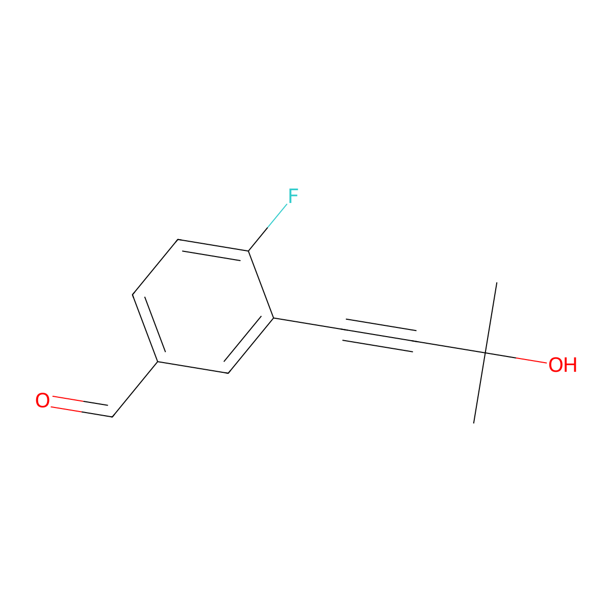 4-Fluoro-3-(3-hydroxy-3-methyl-1-butyn-1-yl)benzaldehyde molecular structure, CAS 2098037-16-0