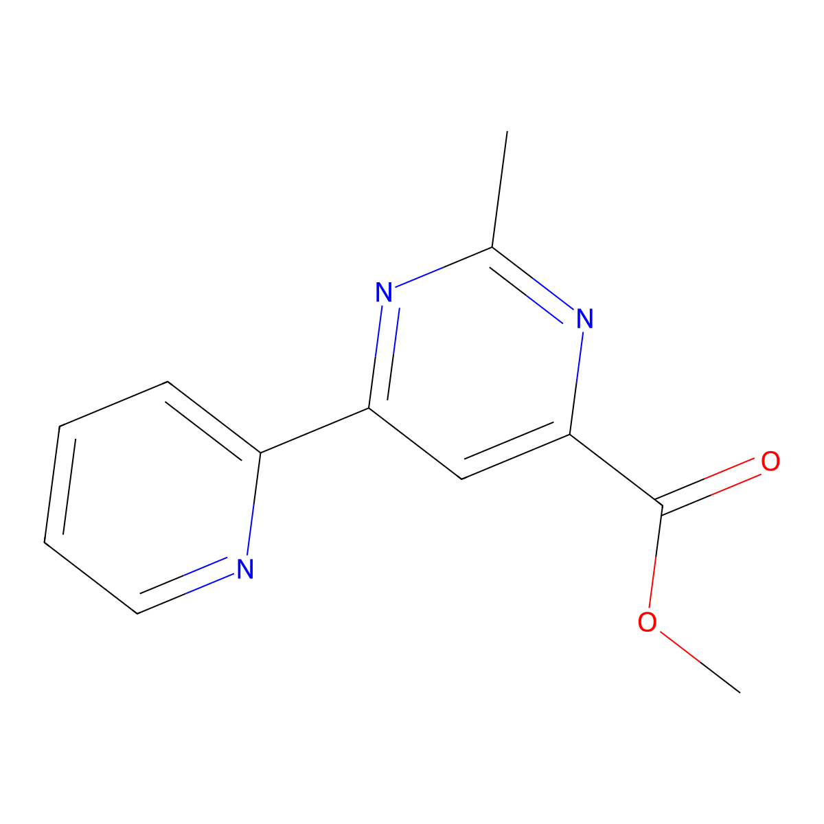 Methyl 2-methyl-6-(pyridin-2-yl)pyrimidine-4-carboxylate molecular structure, CAS 2098037-90-0