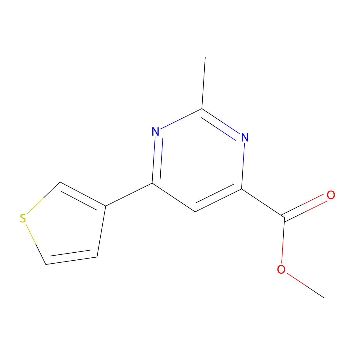 Methyl 2-methyl-6-(thiophen-3-yl)pyrimidine-4-carboxylate molecular structure, CAS 2098037-95-5