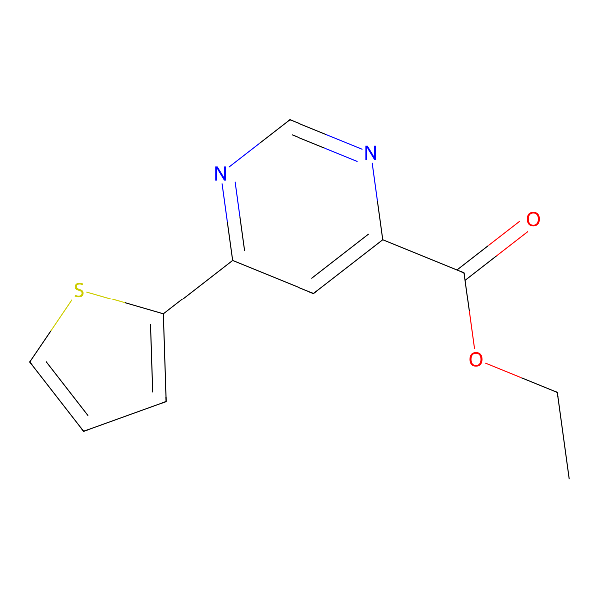 Ethyl 6-(thiophen-2-yl)pyrimidine-4-carboxylate molecular structure, CAS 2098038-36-7
