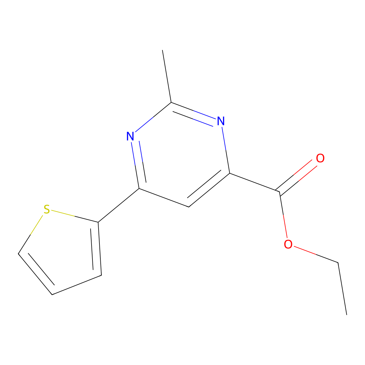 Ethyl 2-methyl-6-(thiophen-2-yl)pyrimidine-4-carboxylate molecular structure, CAS 2098038-63-0