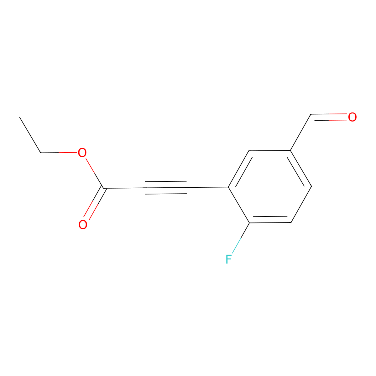 Ethyl 3-(2-fluoro-5-formylphenyl)-2-propynoate molecular structure, CAS 2098041-88-2