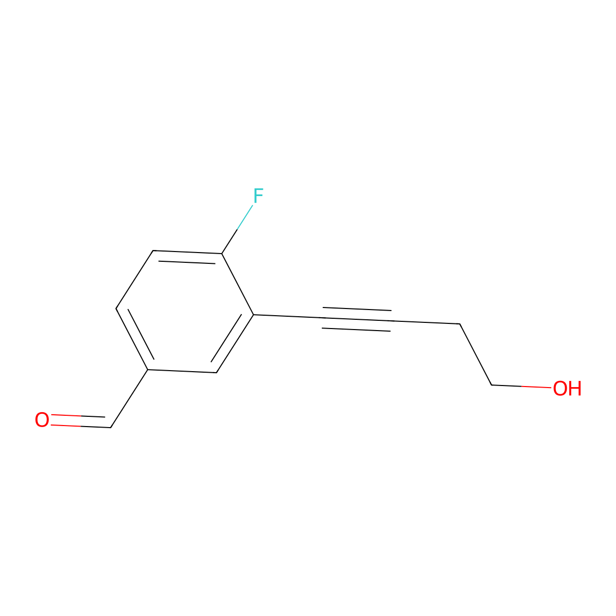 4-Fluoro-3-(4-hydroxy-1-butyn-1-yl)benzaldehyde molecular structure, CAS 2098044-76-7