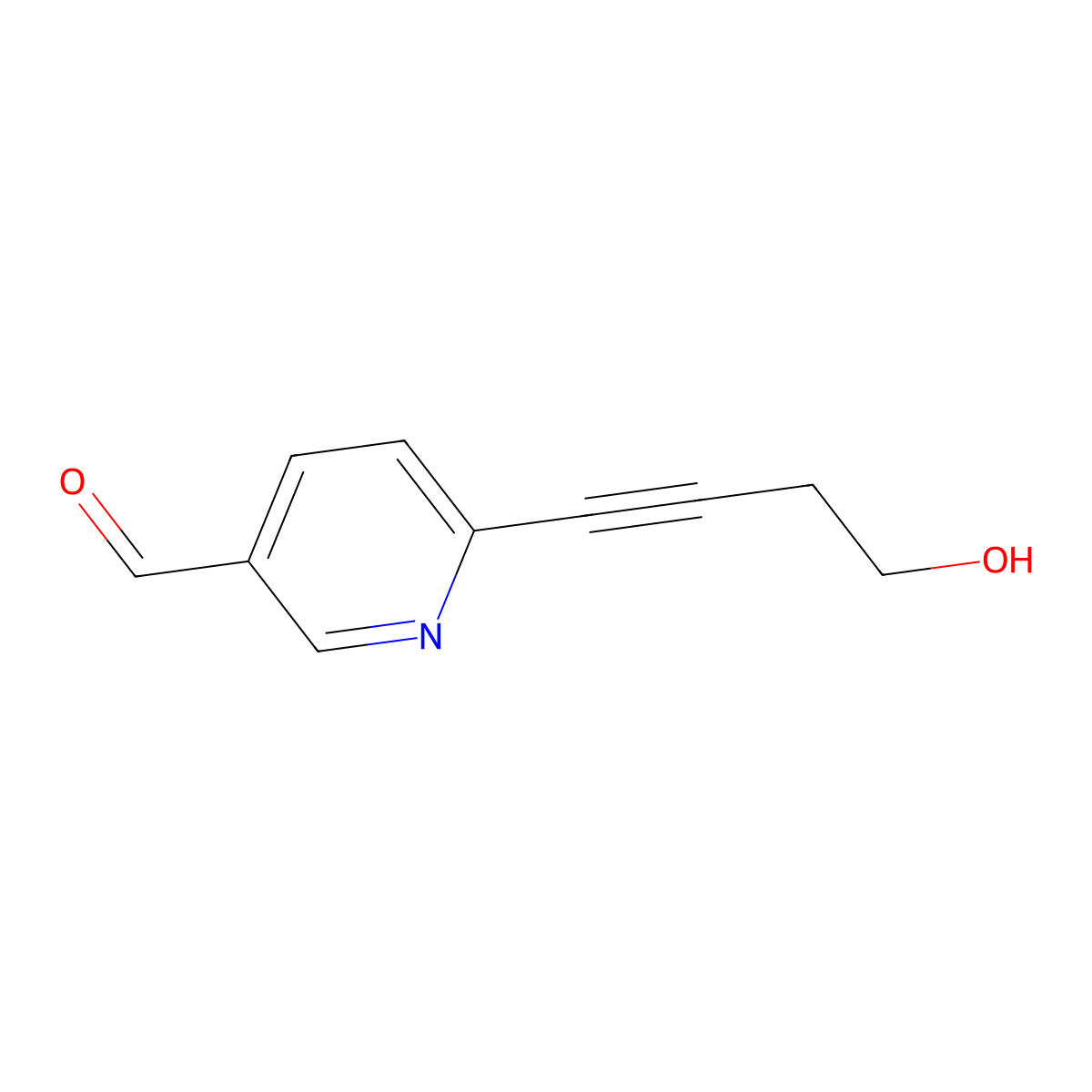 6-(4-Hydroxybut-1-yn-1-yl)pyridine-3-carbaldehyde molecular structure, CAS 2098045-29-3