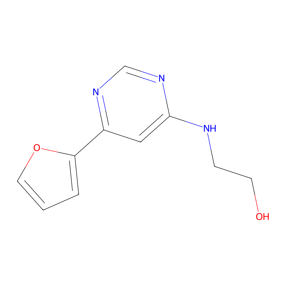 2-{[6-(Furan-2-yl)pyrimidin-4-yl]amino}ethan-1-ol molecular structure, CAS 2098045-95-3