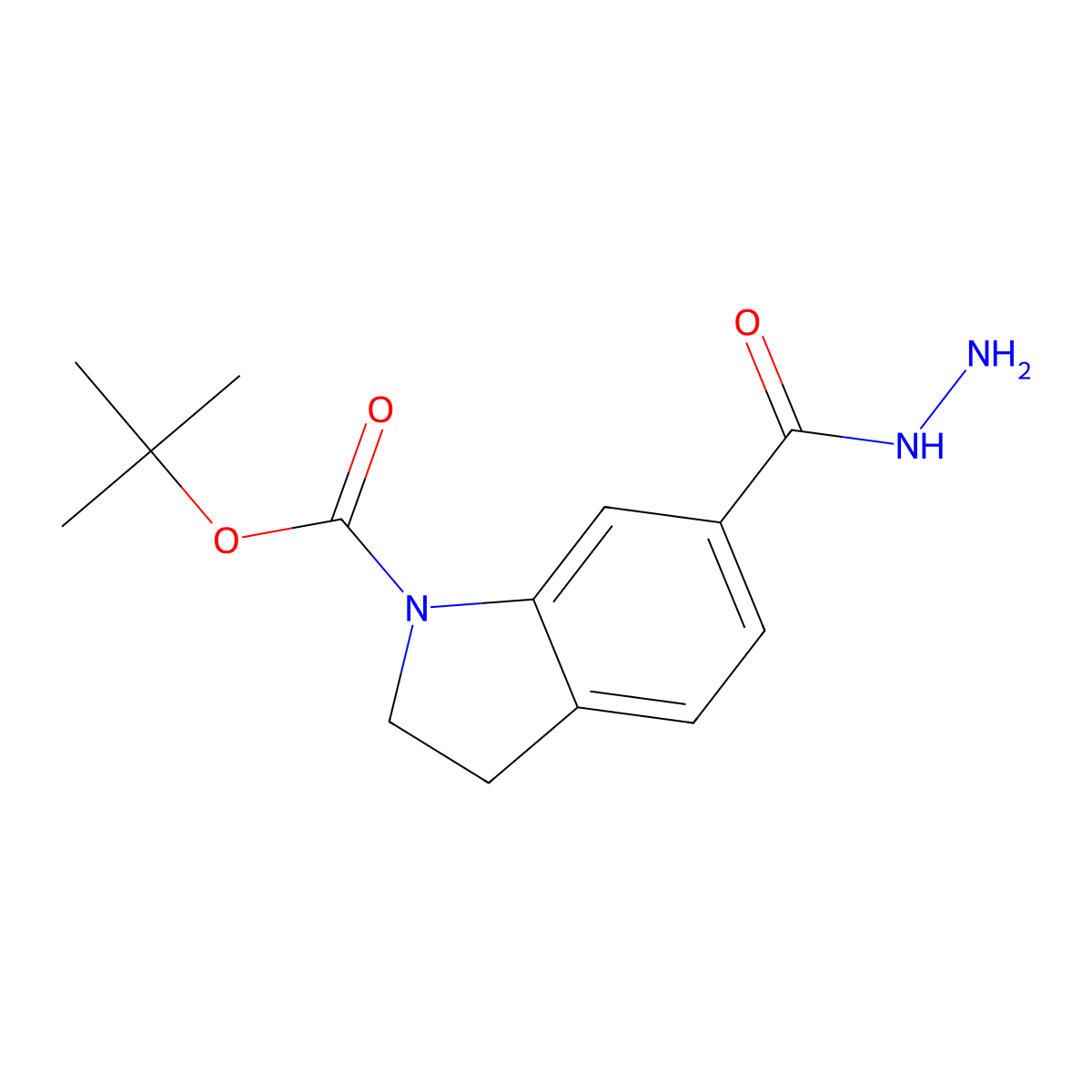 tert-butyl 6-(hydrazinecarbonyl)-2,3-dihydro-1H-indole-1-carboxylate molecular structure, CAS 2098047-18-6