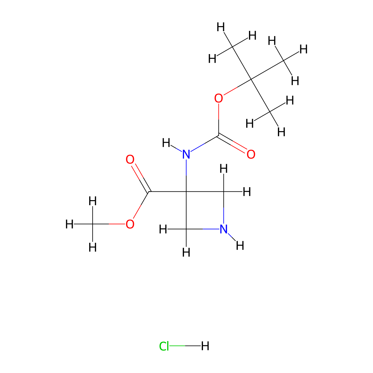 Methyl 3-{[(tert-butoxy)carbonyl]amino}azetidine-3-carboxylate hydrochloride molecular structure, CAS 2098047-42-6