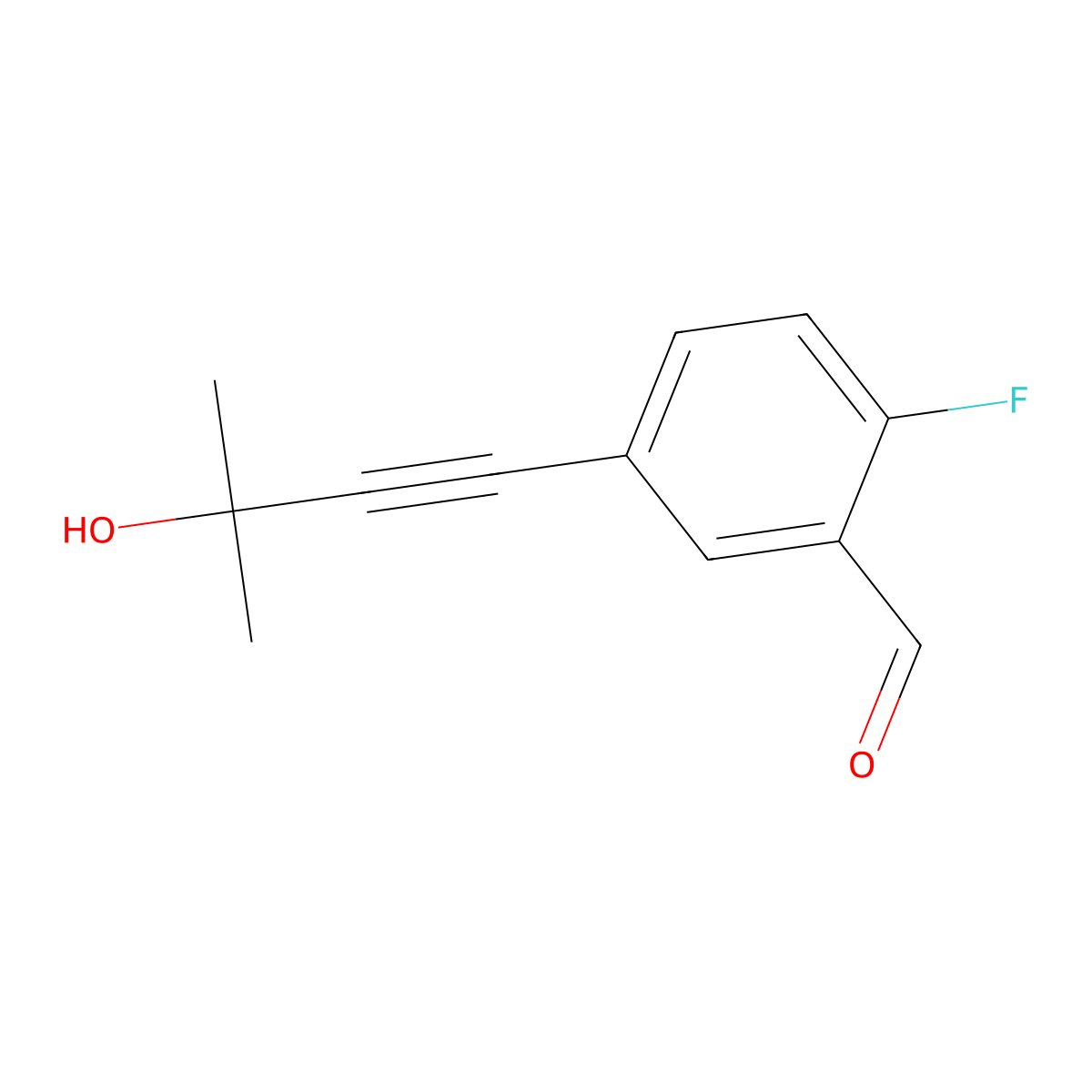 2-Fluoro-5-(3-hydroxy-3-methyl-1-butyn-1-yl)benzaldehyde molecular structure, CAS 2098049-86-4