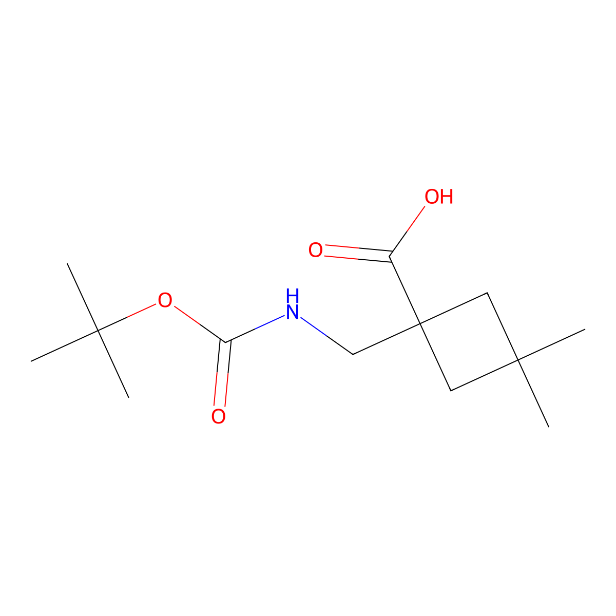 1-({[(Tert-butoxy)carbonyl]amino}methyl)-3,3-dimethylcyclobutane-1-carboxylic acid molecular structure, CAS 2098051-42-2