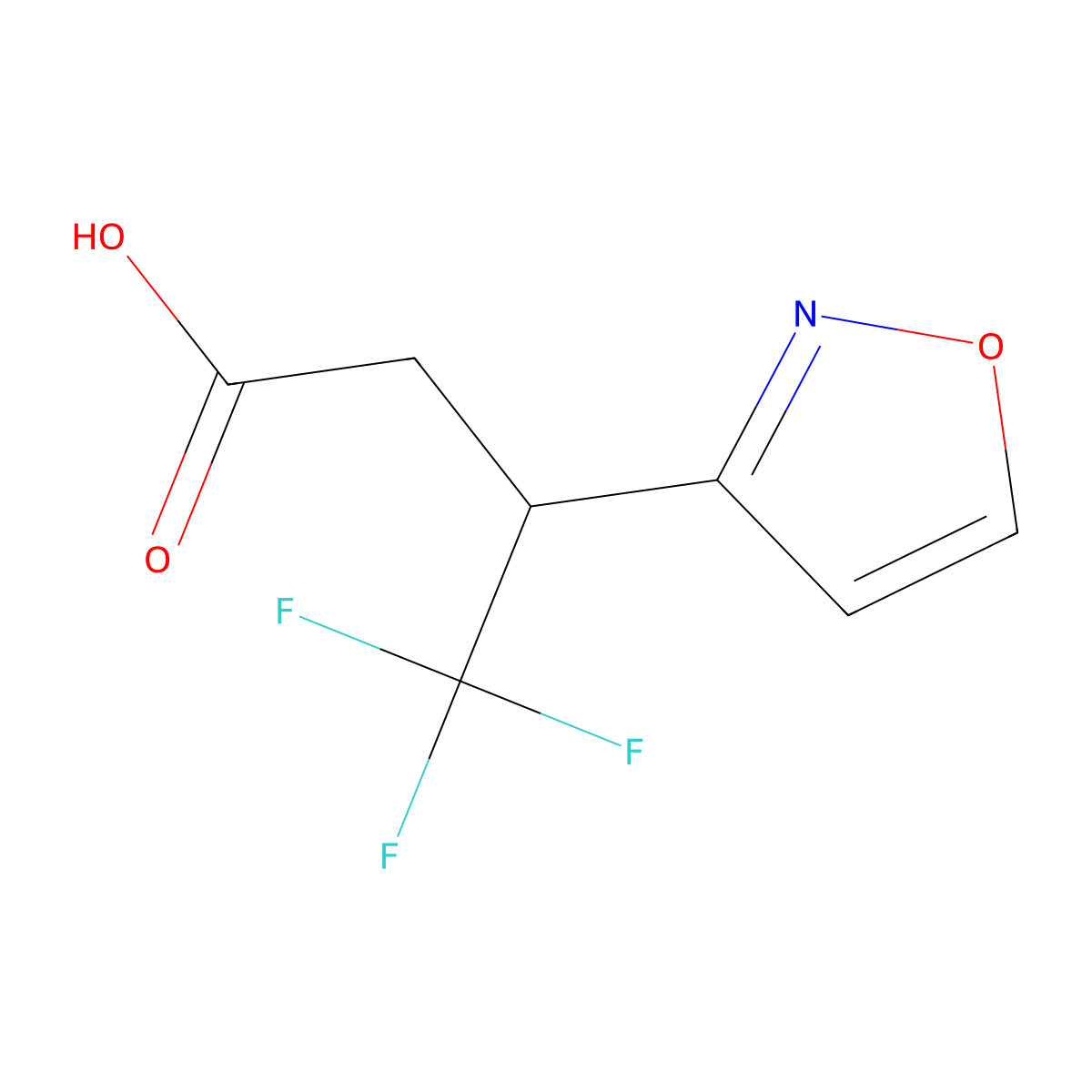 4,4,4-Trifluoro-3-(1,2-oxazol-3-yl)butanoic acid molecular structure, CAS 2098053-64-4