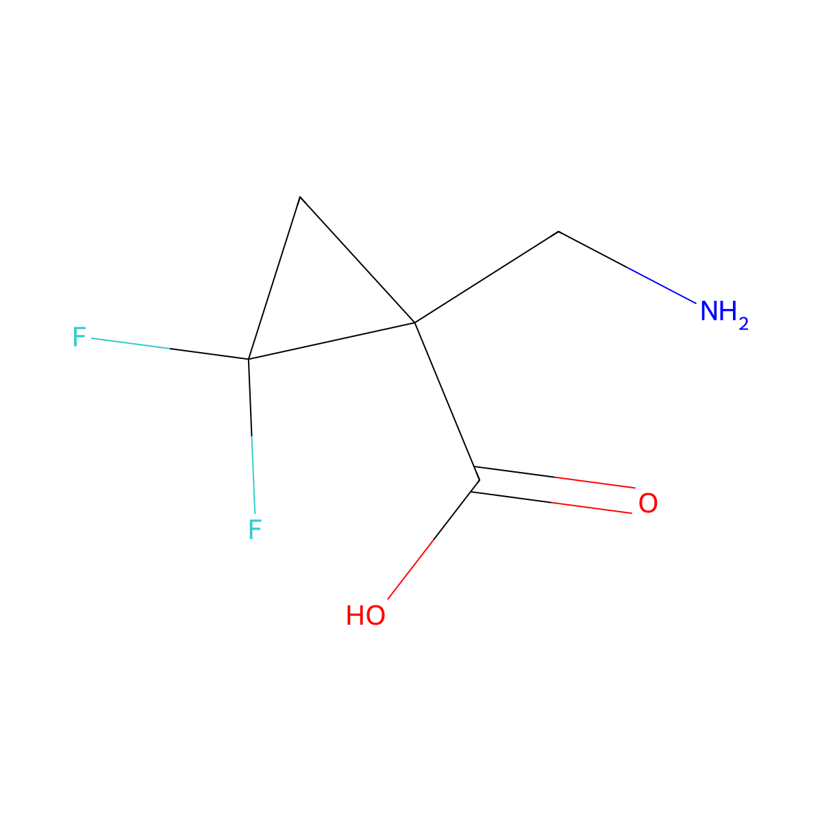 1-(Aminomethyl)-2,2-difluorocyclopropane-1-carboxylic acid molecular structure, CAS 2098054-45-4