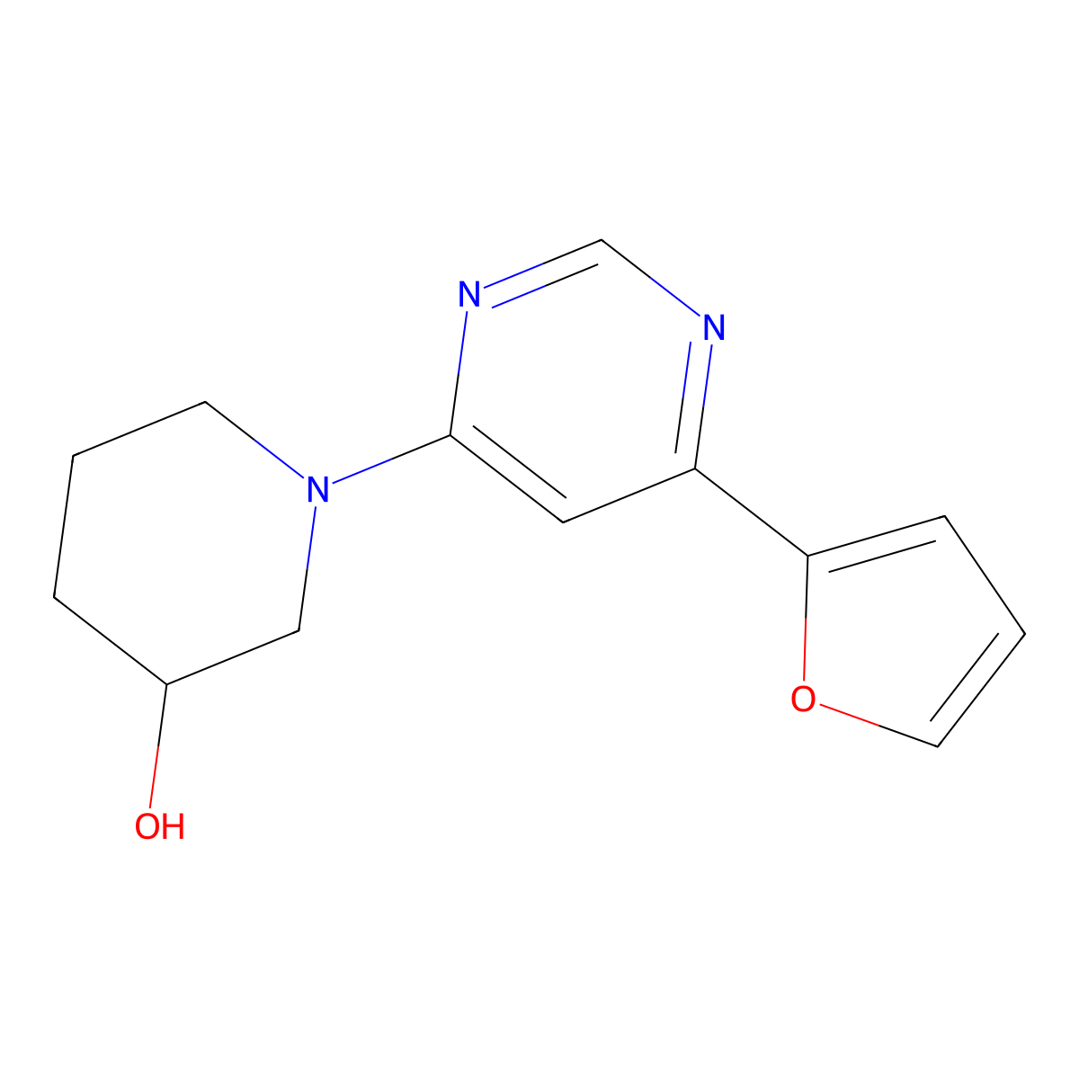 1-[6-(Furan-2-yl)pyrimidin-4-yl]piperidin-3-ol molecular structure, CAS 2098056-52-9
