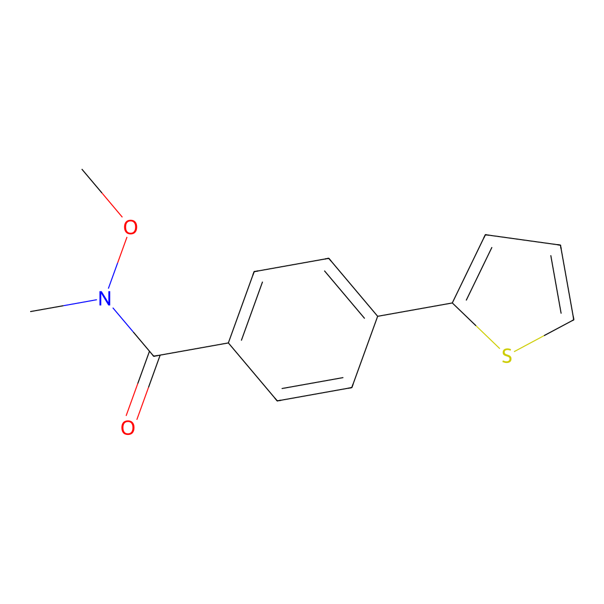N-methoxy-N-methyl-4-(thiophen-2-yl)benzamide molecular structure, CAS 2098056-62-1