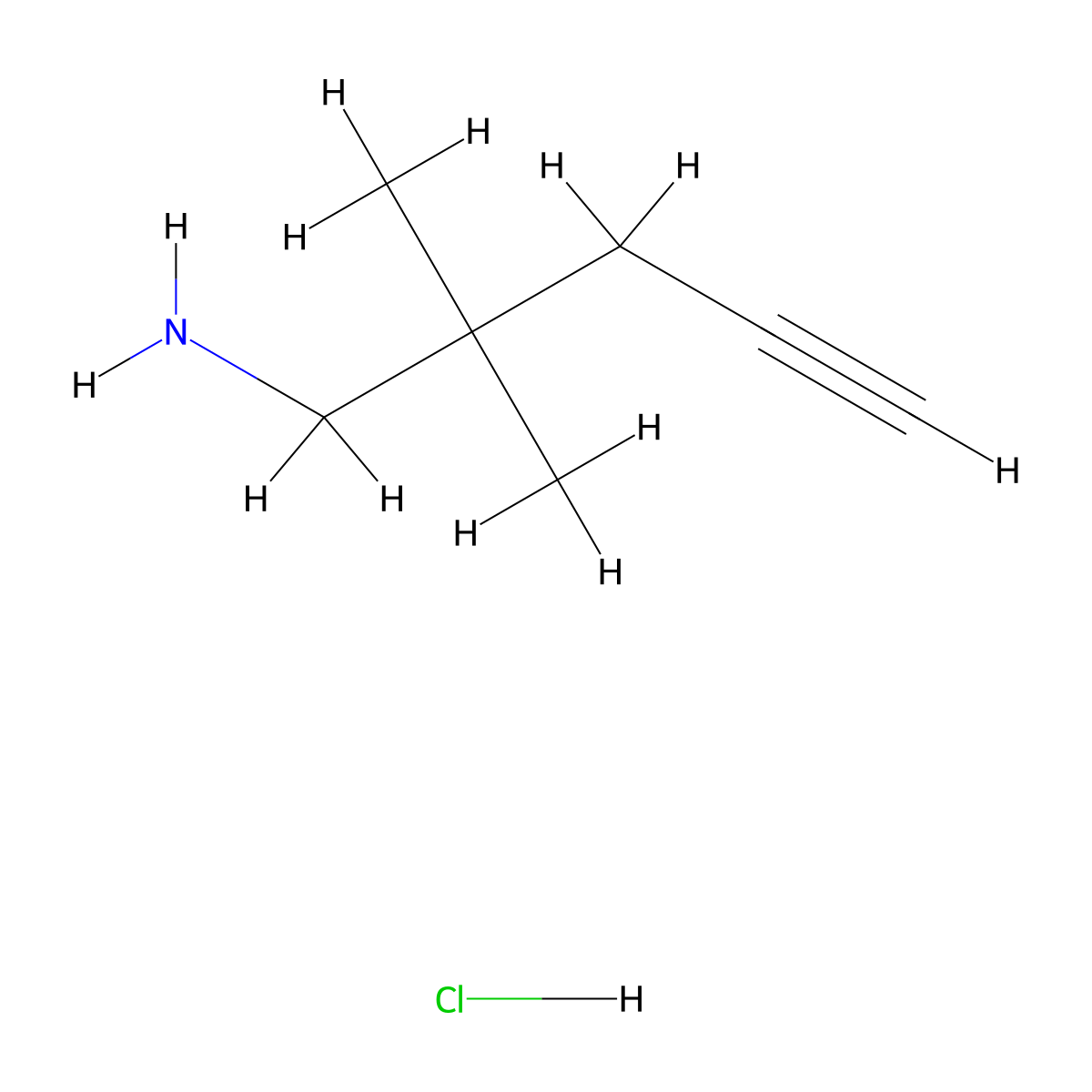 2,2-Dimethylpent-4-yn-1-amine hydrochloride molecular structure, CAS 2098058-68-3