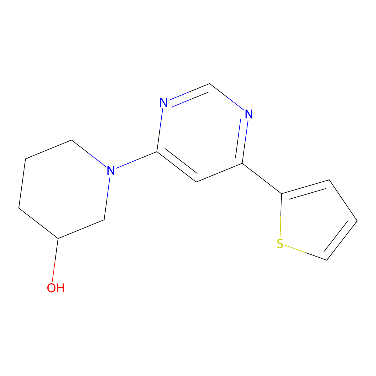 1-[6-(Thiophen-2-yl)pyrimidin-4-yl]piperidin-3-ol molecular structure, CAS 2098061-21-1