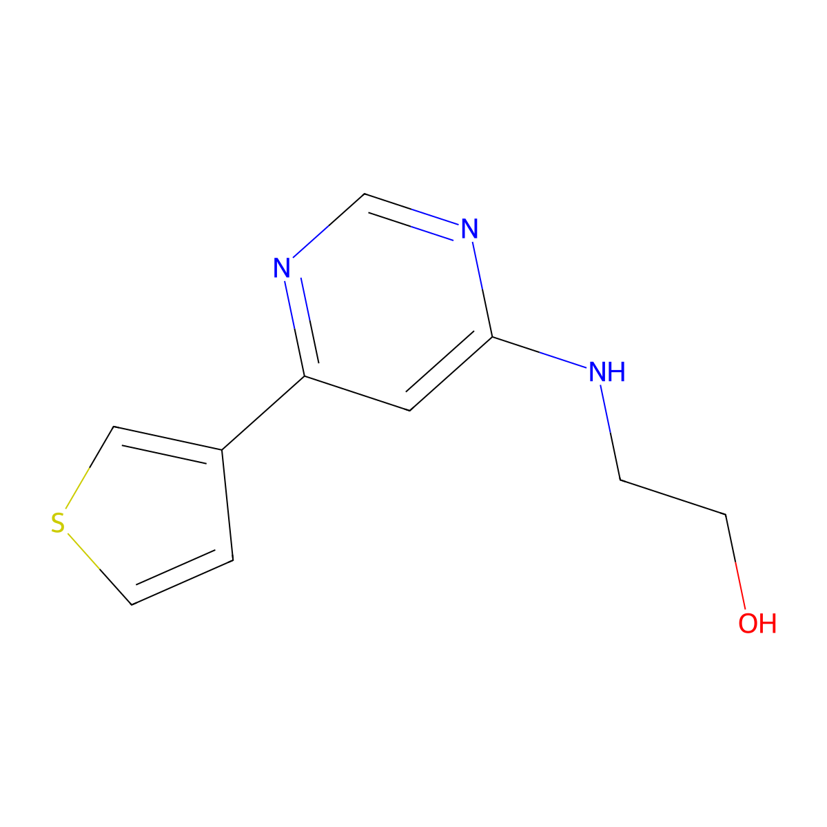 2-{[6-(Thiophen-3-yl)pyrimidin-4-yl]amino}ethan-1-ol molecular structure, CAS 2098061-50-6