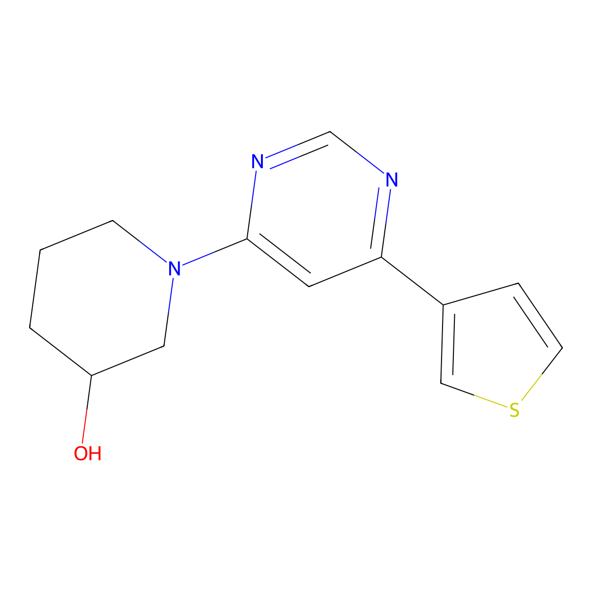 1-[6-(Thiophen-3-yl)pyrimidin-4-yl]piperidin-3-ol molecular structure, CAS 2098061-93-7