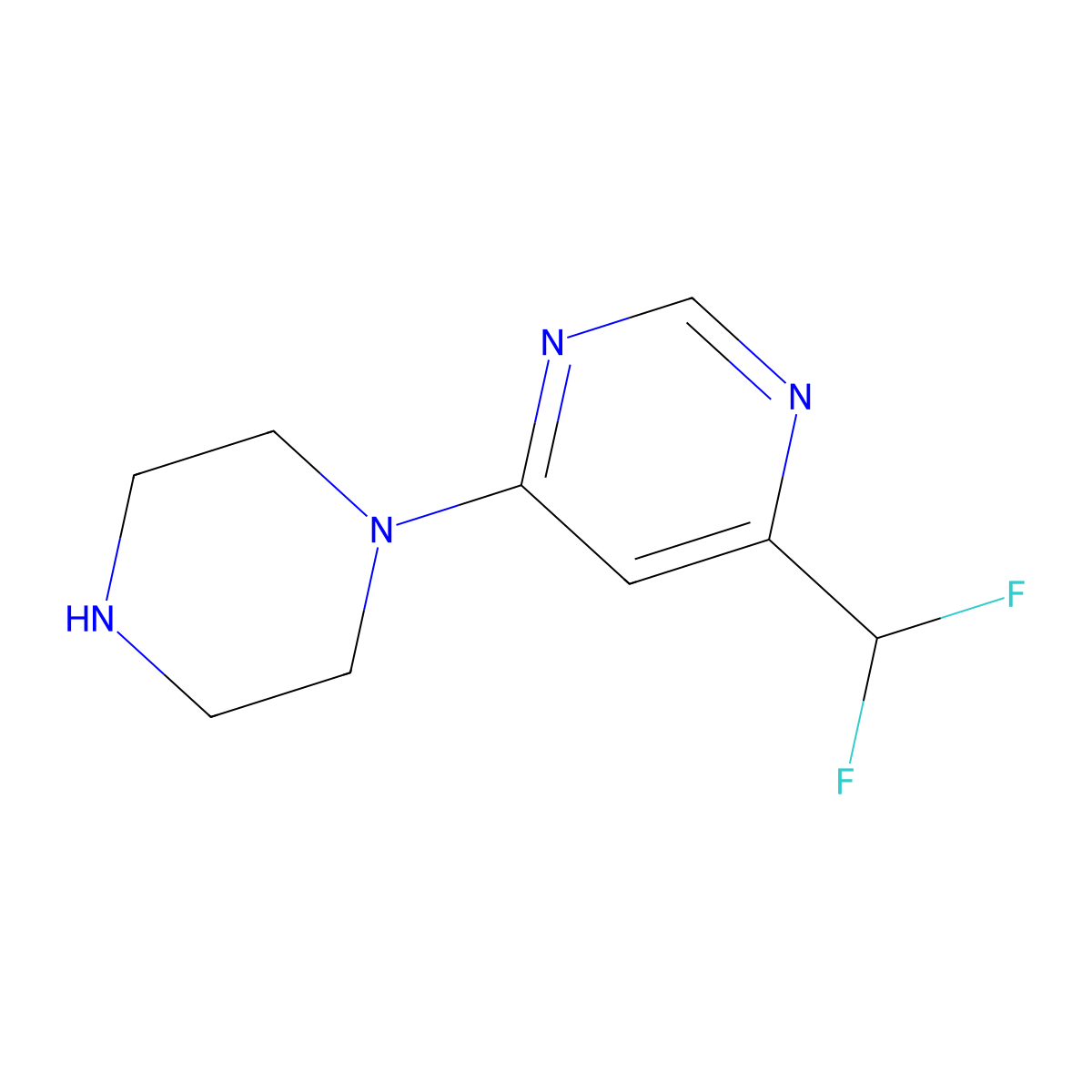 4-(Difluoromethyl)-6-(piperazin-1-yl)pyrimidine molecular structure, CAS 2098063-11-5