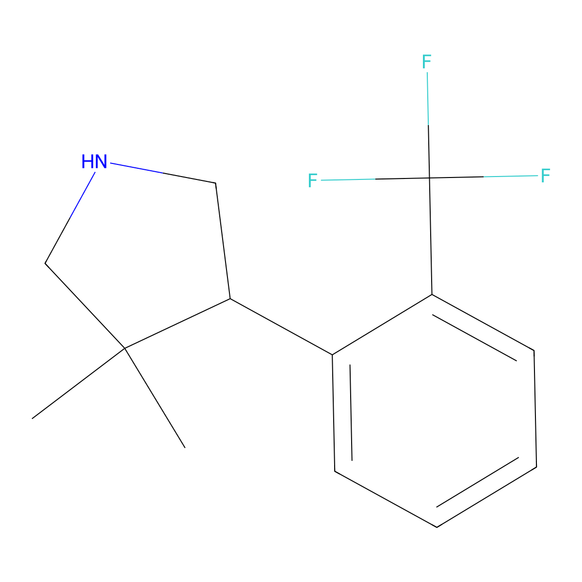 3,3-Dimethyl-4-(2-(trifluoromethyl)phenyl)pyrrolidine molecular structure, CAS 2098063-96-6