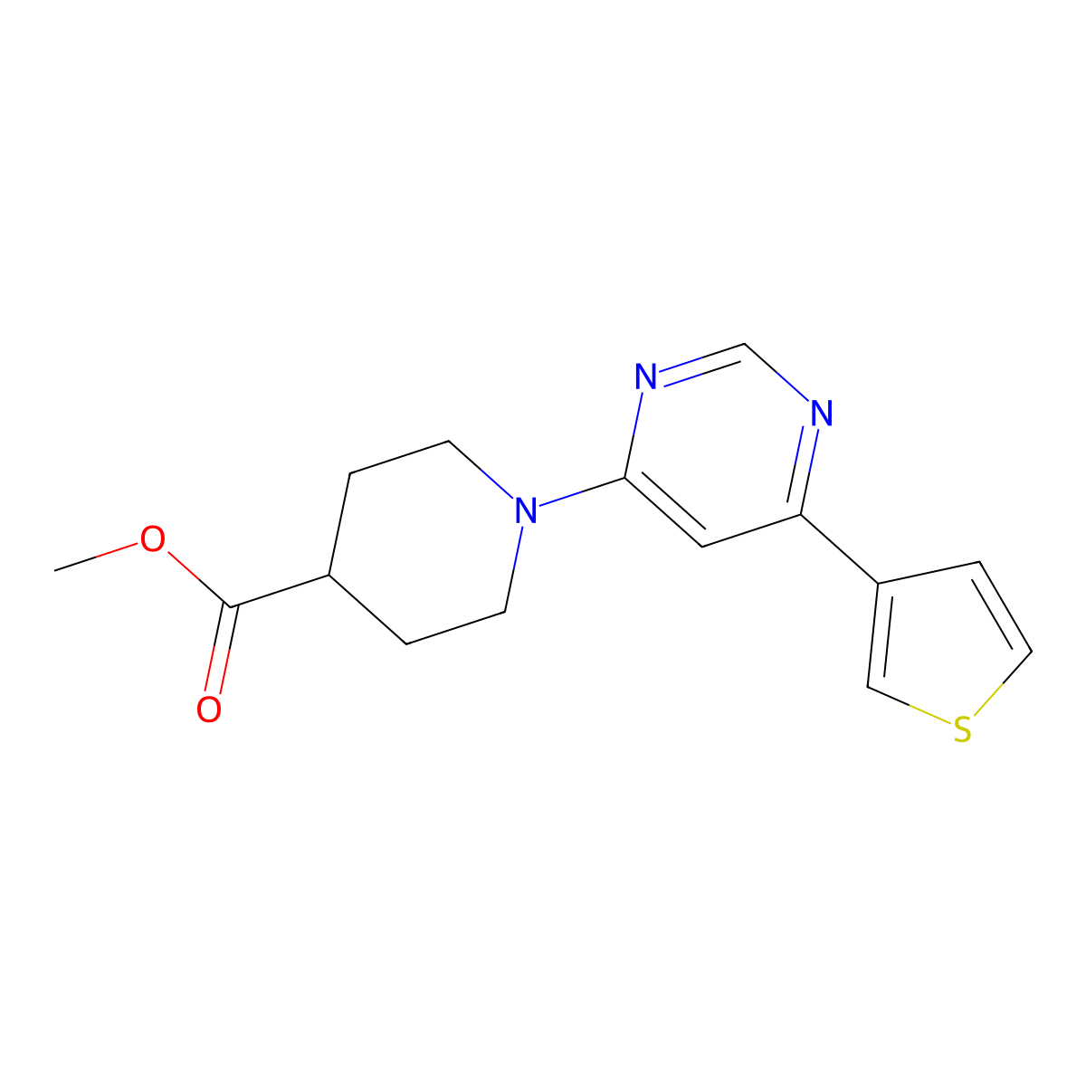 Methyl 1-[6-(thiophen-3-yl)pyrimidin-4-yl]piperidine-4-carboxylate molecular structure, CAS 2098068-25-6