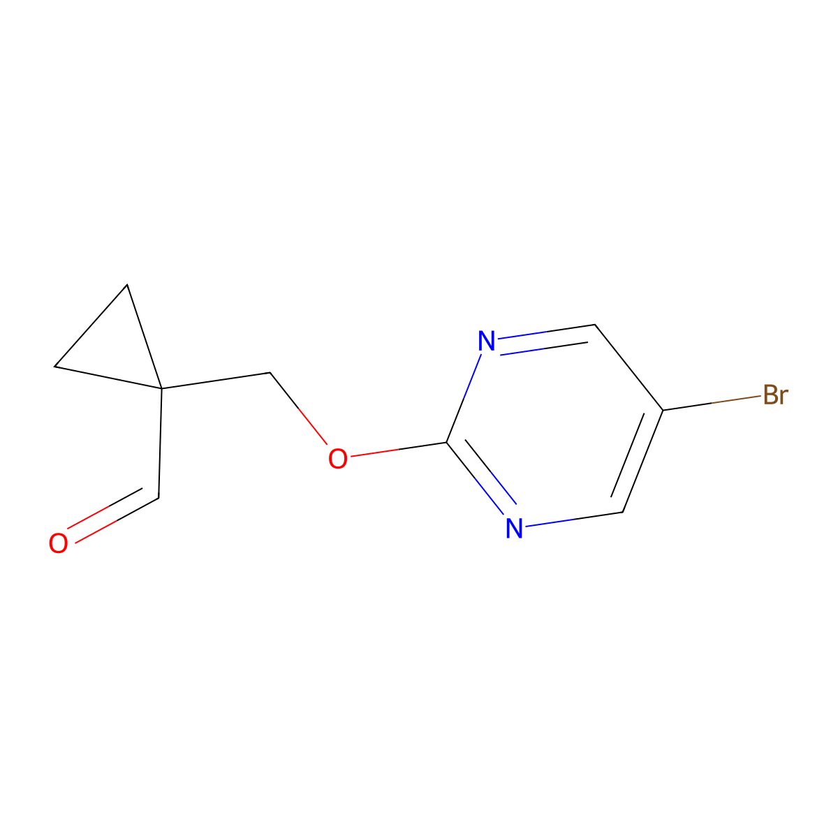 1-(((5-Bromopyrimidin-2-yl)oxy)methyl)cyclopropane-1-carbaldehyde molecular structure, CAS 2098069-04-4
