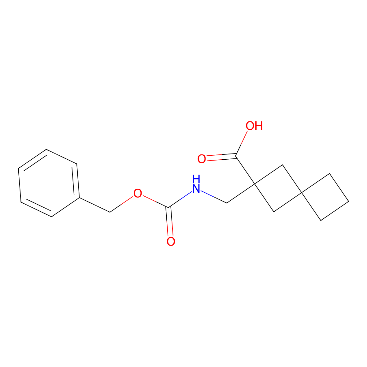 2-((((Benzyloxy)carbonyl)amino)methyl)spiro[3.3]heptane-2-carboxylic acid molecular structure, CAS 2098069-43-1