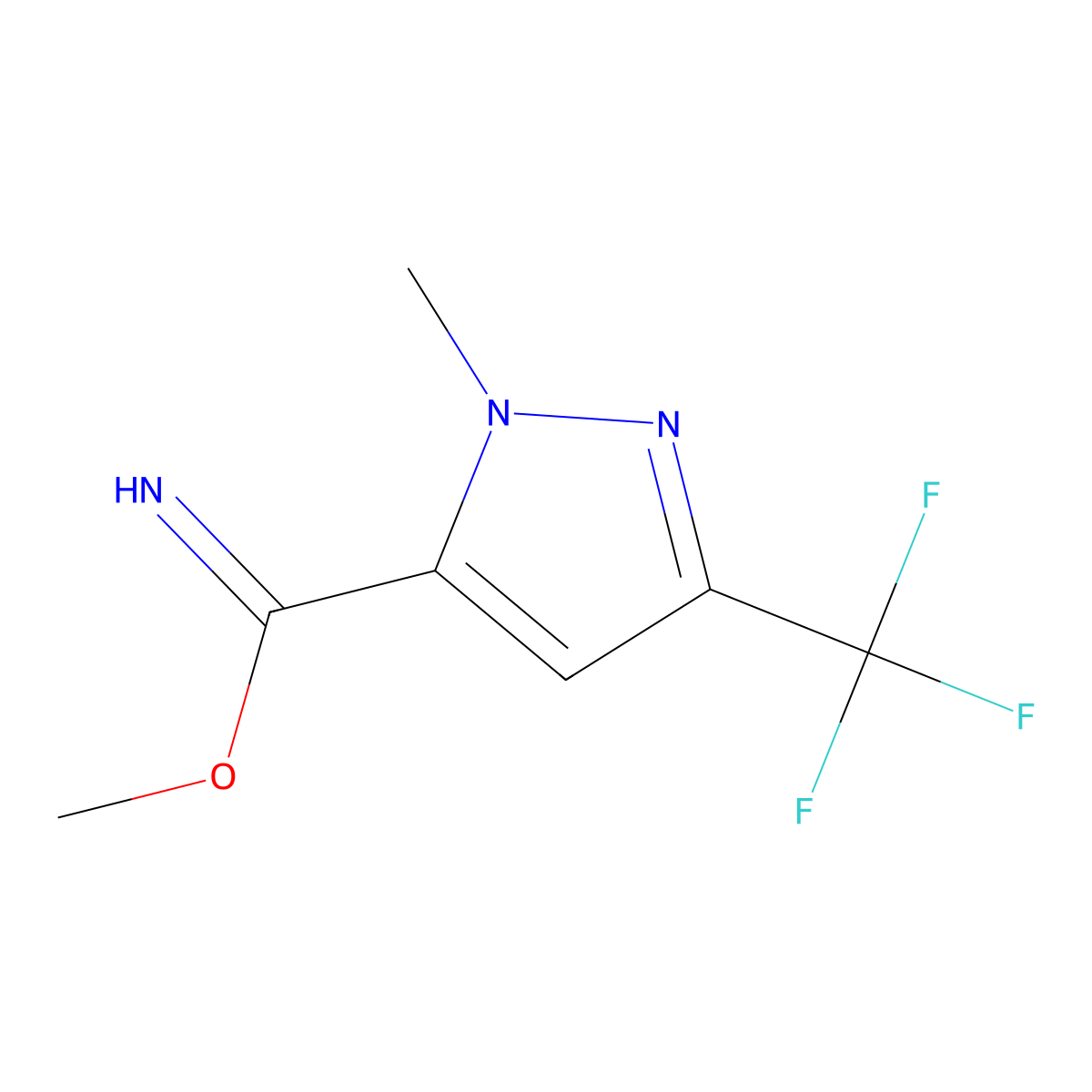 methyl 1-methyl-3-(trifluoromethyl)-1H-pyrazole-5-carbimidate molecular structure, CAS 2098069-63-5