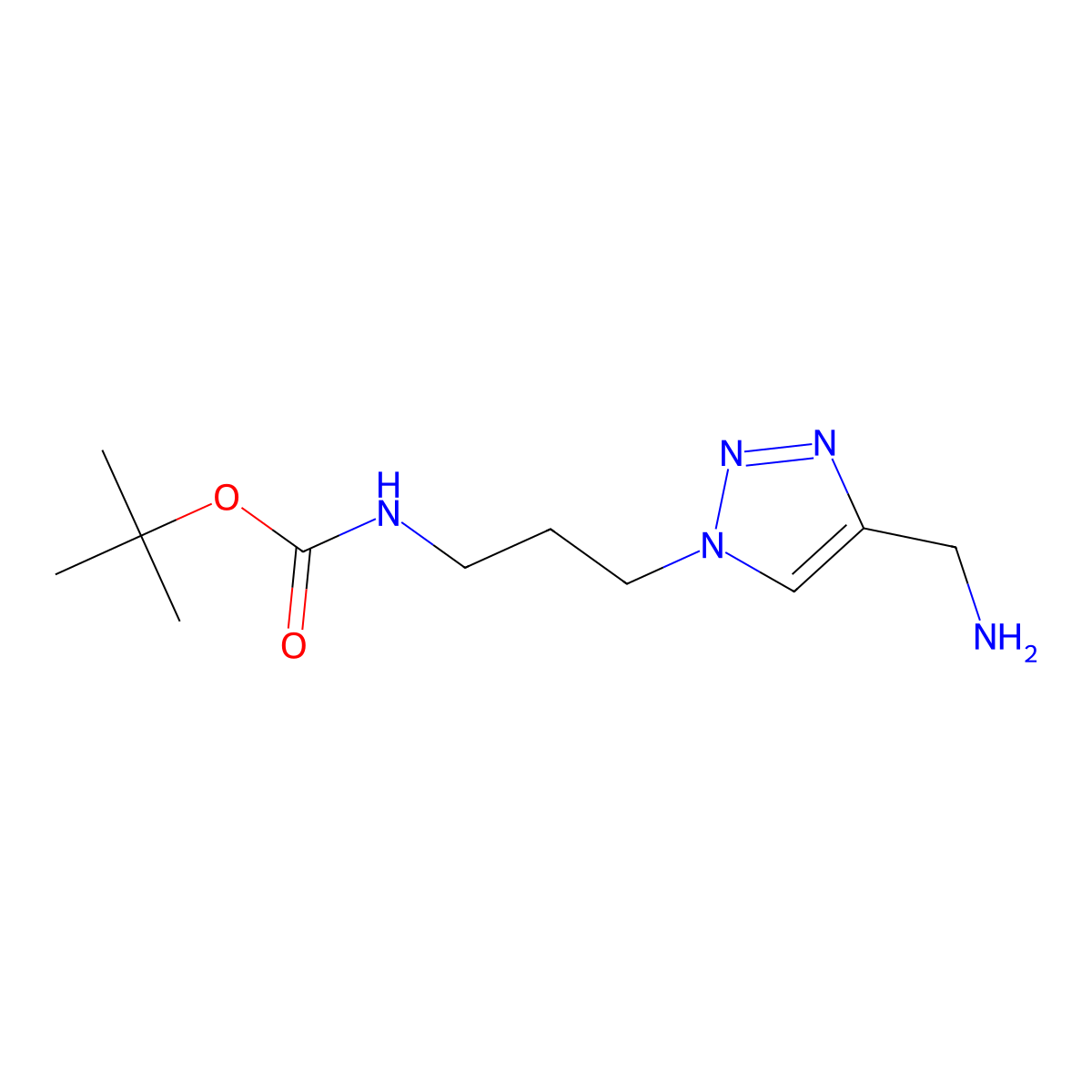 tert-butyl (3-(4-(aminomethyl)-1H-1,2,3-triazol-1-yl)propyl)carbamate molecular structure, CAS 2098071-10-2