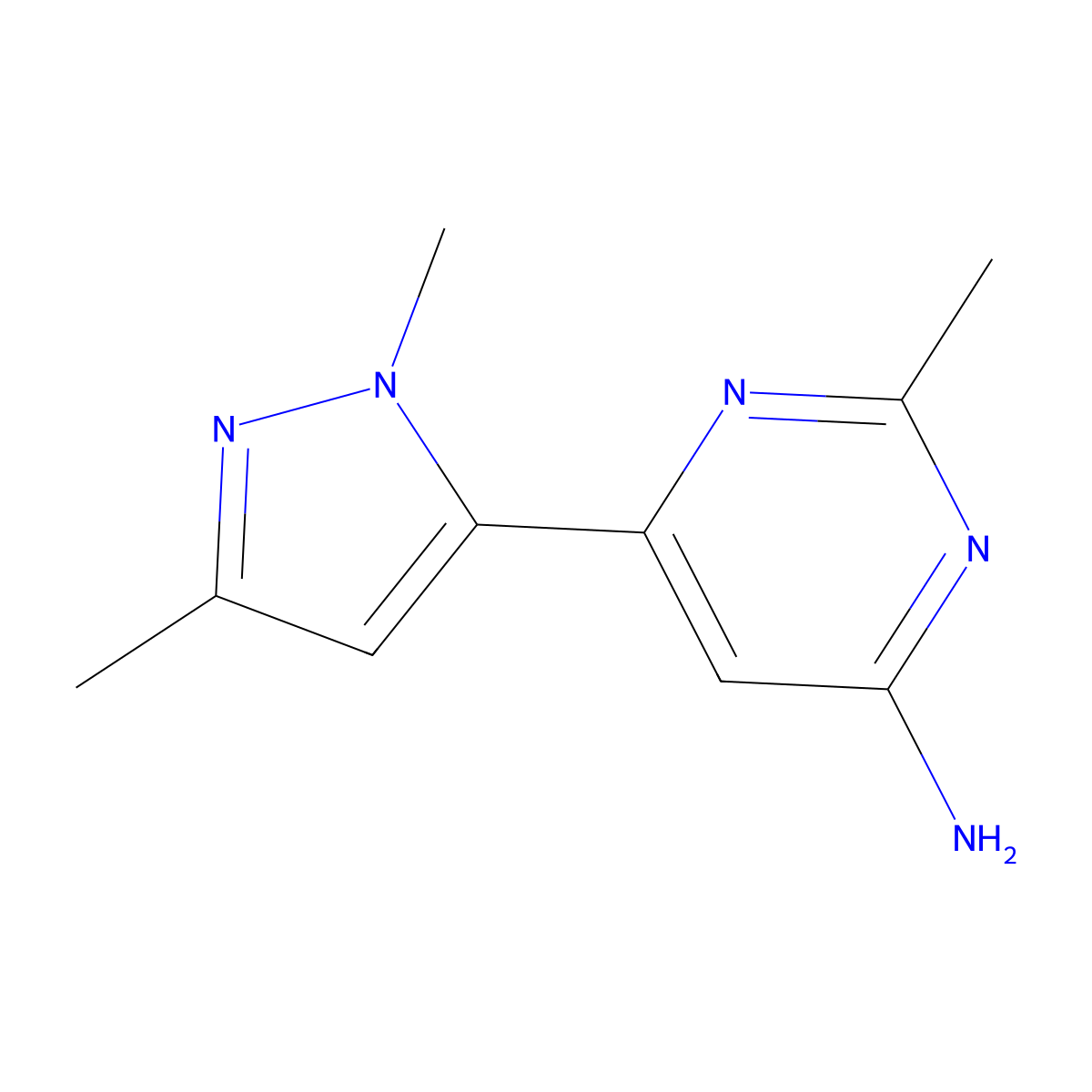 6-(1,3-dimethyl-1H-pyrazol-5-yl)-2-methylpyrimidin-4-amine molecular structure, CAS 2098071-54-4