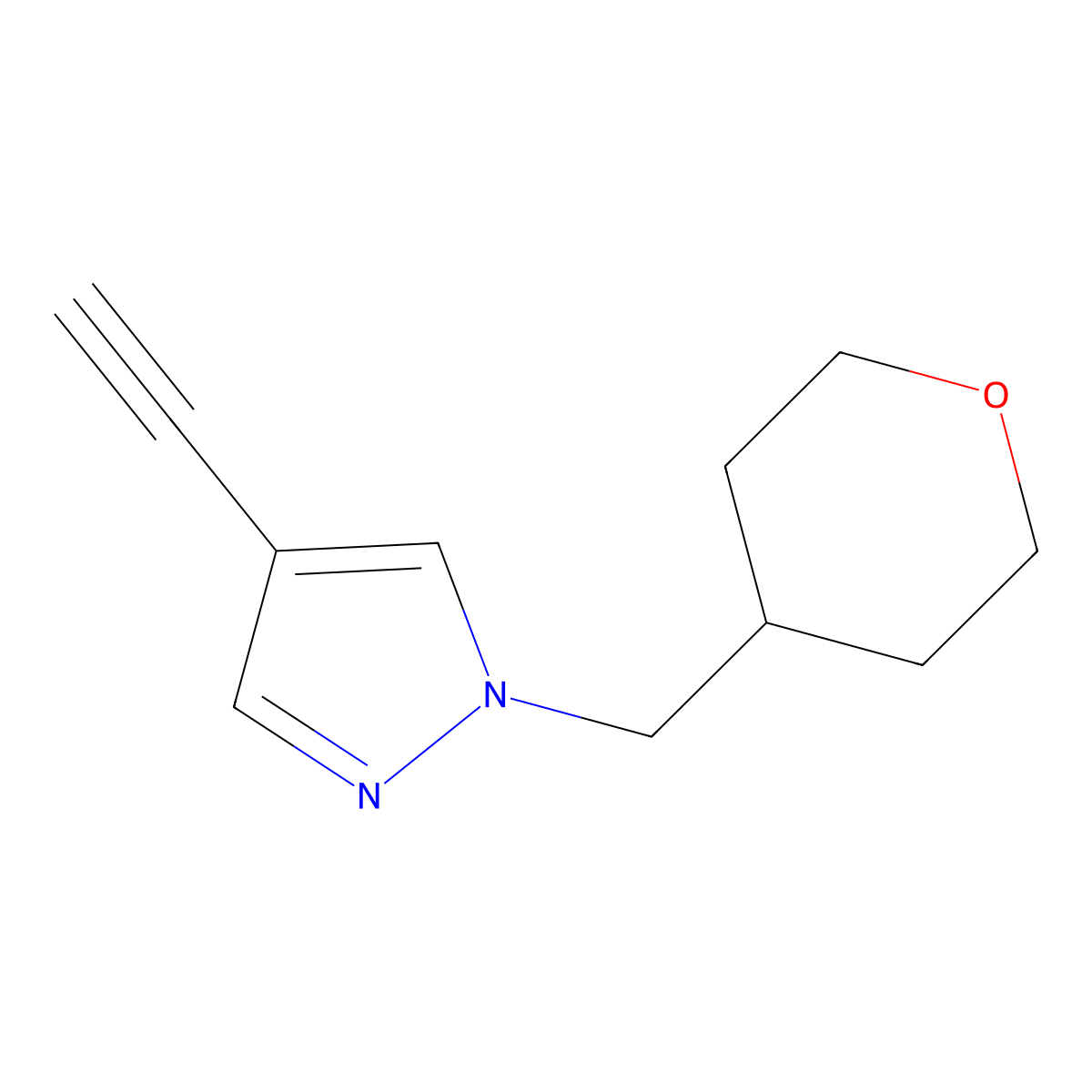 4-ethynyl-1-[(oxan-4-yl)methyl]-1H-pyrazole molecular structure, CAS 2098072-57-0