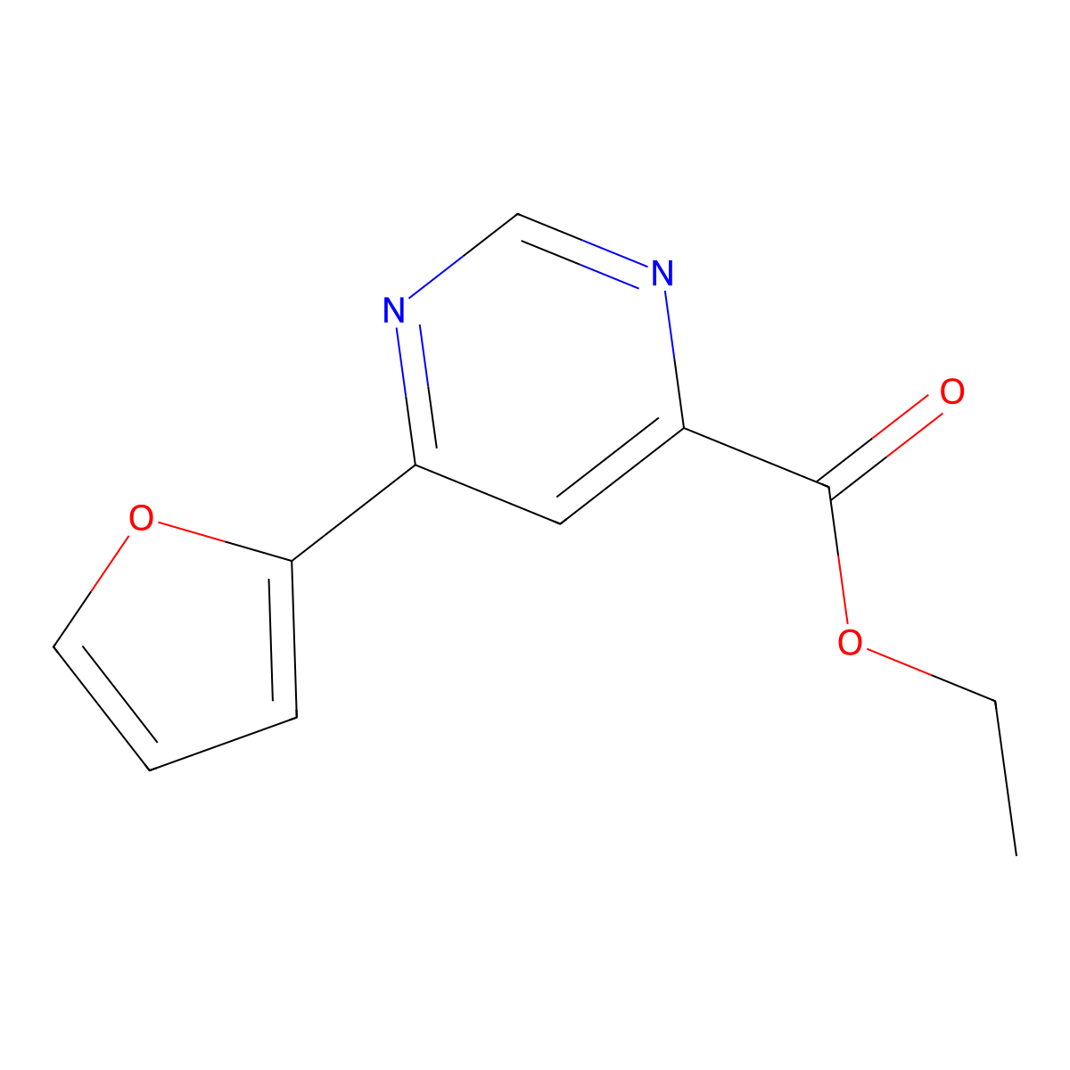 Ethyl 6-(furan-2-yl)pyrimidine-4-carboxylate molecular structure, CAS 2098073-66-4