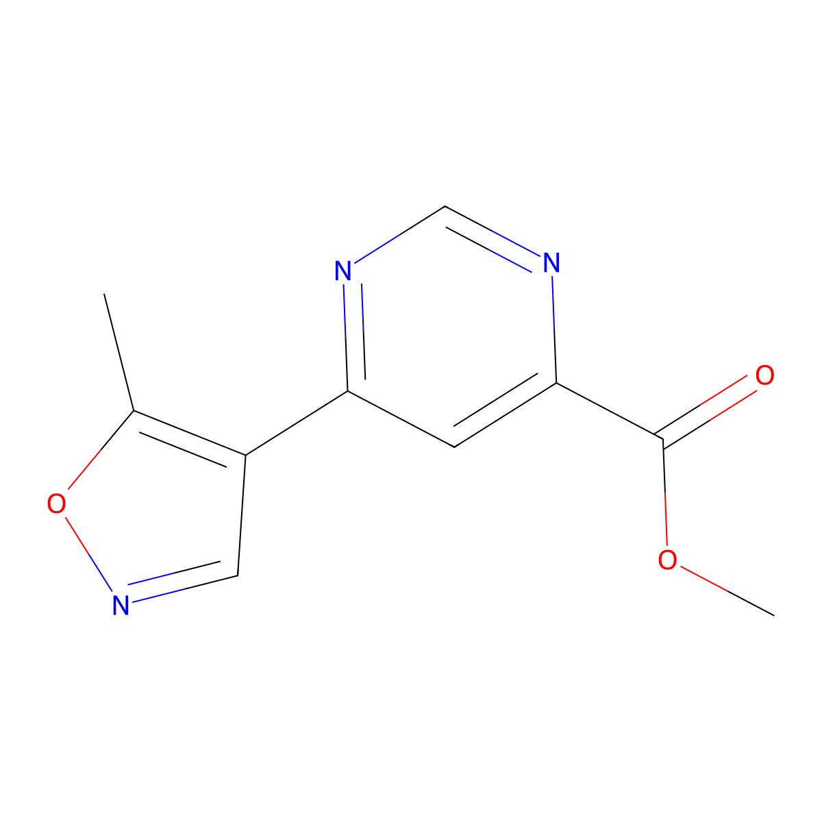 Methyl 6-(5-methyl-1,2-oxazol-4-yl)pyrimidine-4-carboxylate molecular structure, CAS 2098076-29-8