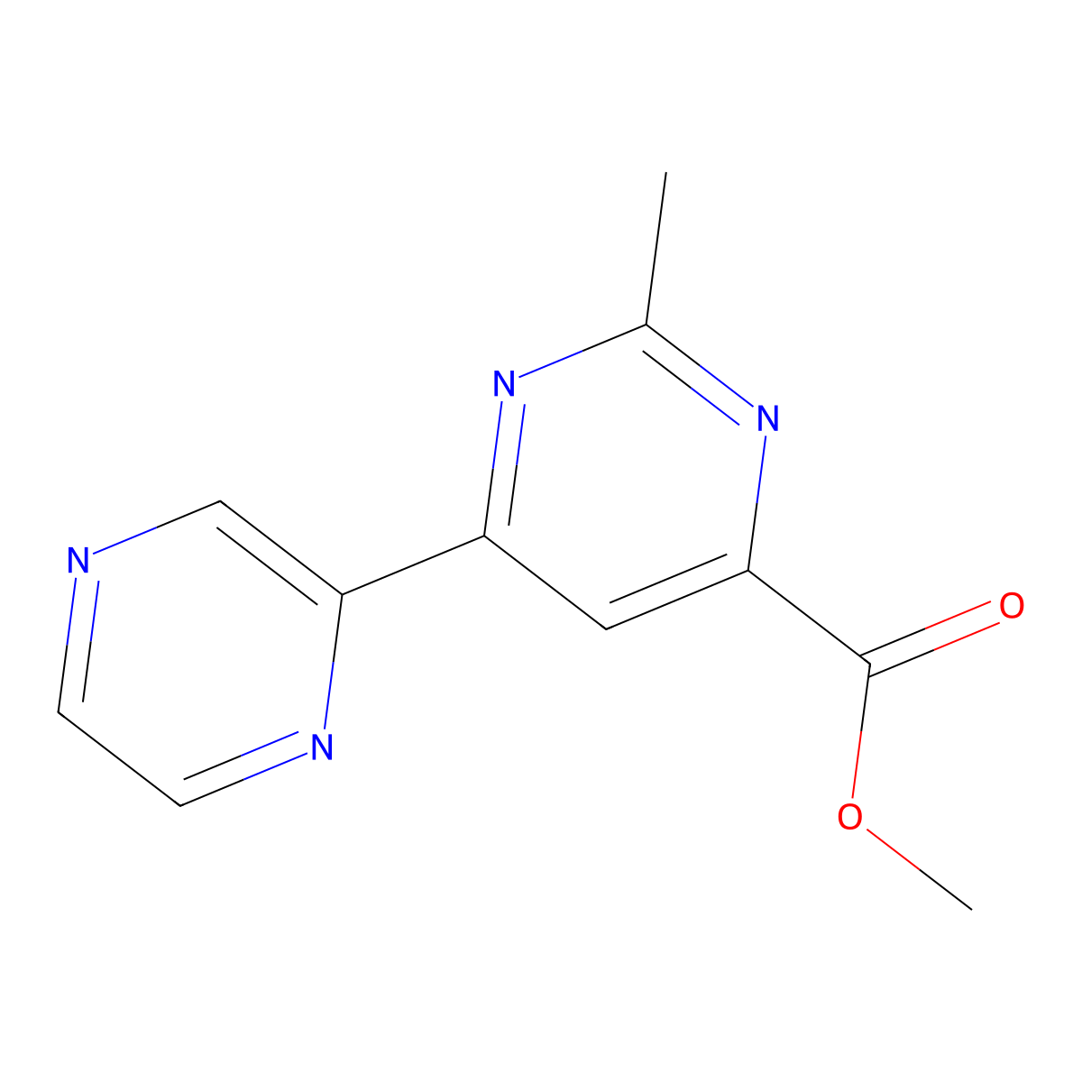 Methyl 2-methyl-6-(pyrazin-2-yl)pyrimidine-4-carboxylate molecular structure, CAS 2098076-50-5