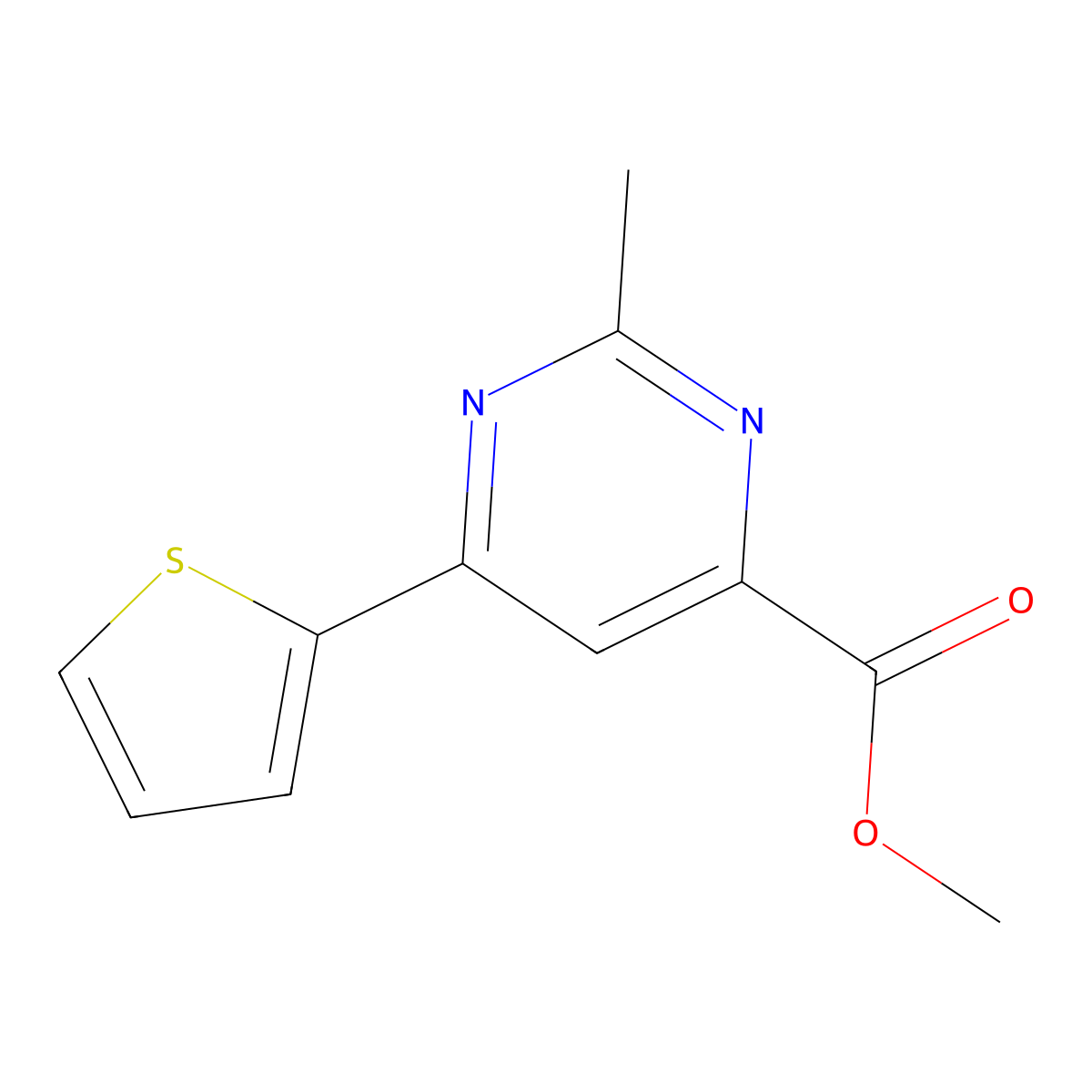 Methyl 2-methyl-6-(thiophen-2-yl)pyrimidine-4-carboxylate molecular structure, CAS 2098076-56-1