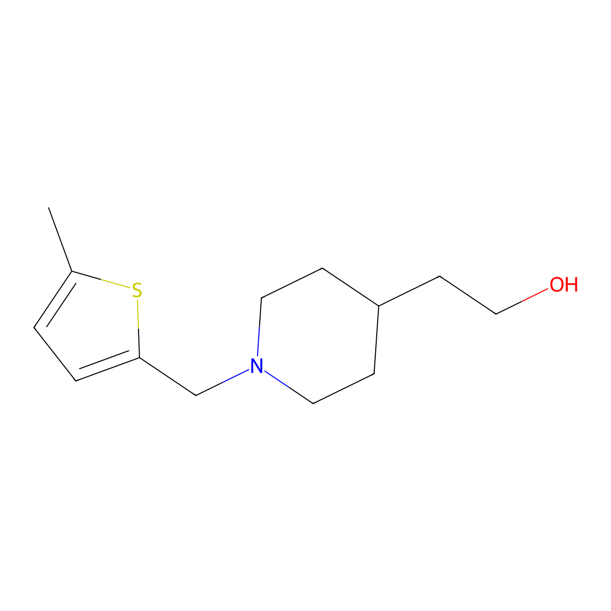 2-(1-((5-Methylthiophen-2-yl)methyl)piperidin-4-yl)ethan-1-ol molecular structure, CAS 2098079-05-9