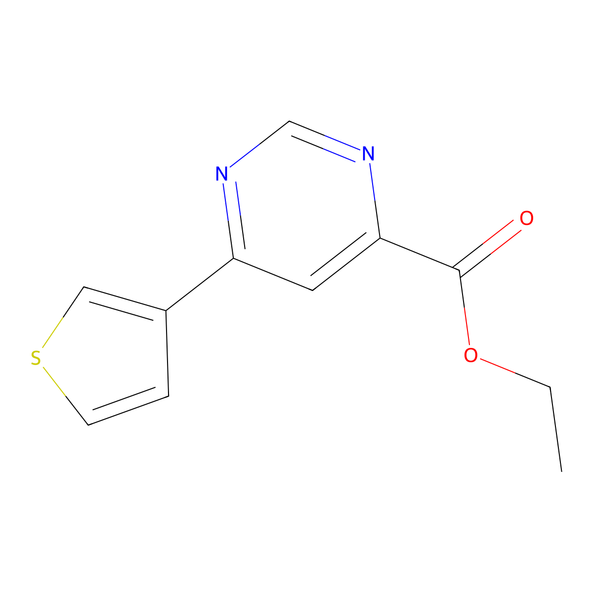 Ethyl 6-(thiophen-3-yl)pyrimidine-4-carboxylate molecular structure, CAS 2098079-25-3
