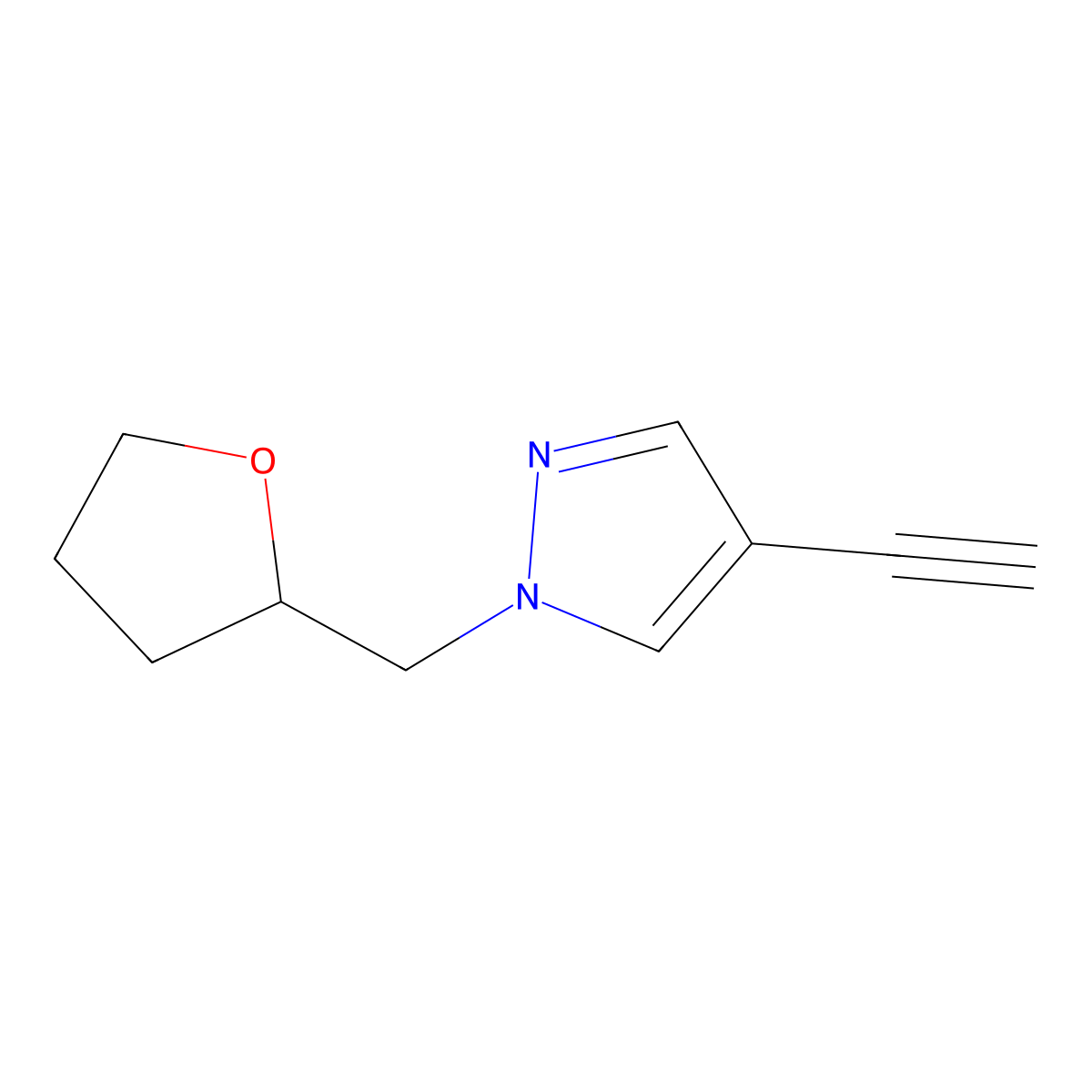 4-ethynyl-1-[(oxolan-2-yl)methyl]-1H-pyrazole molecular structure, CAS 2098086-63-4