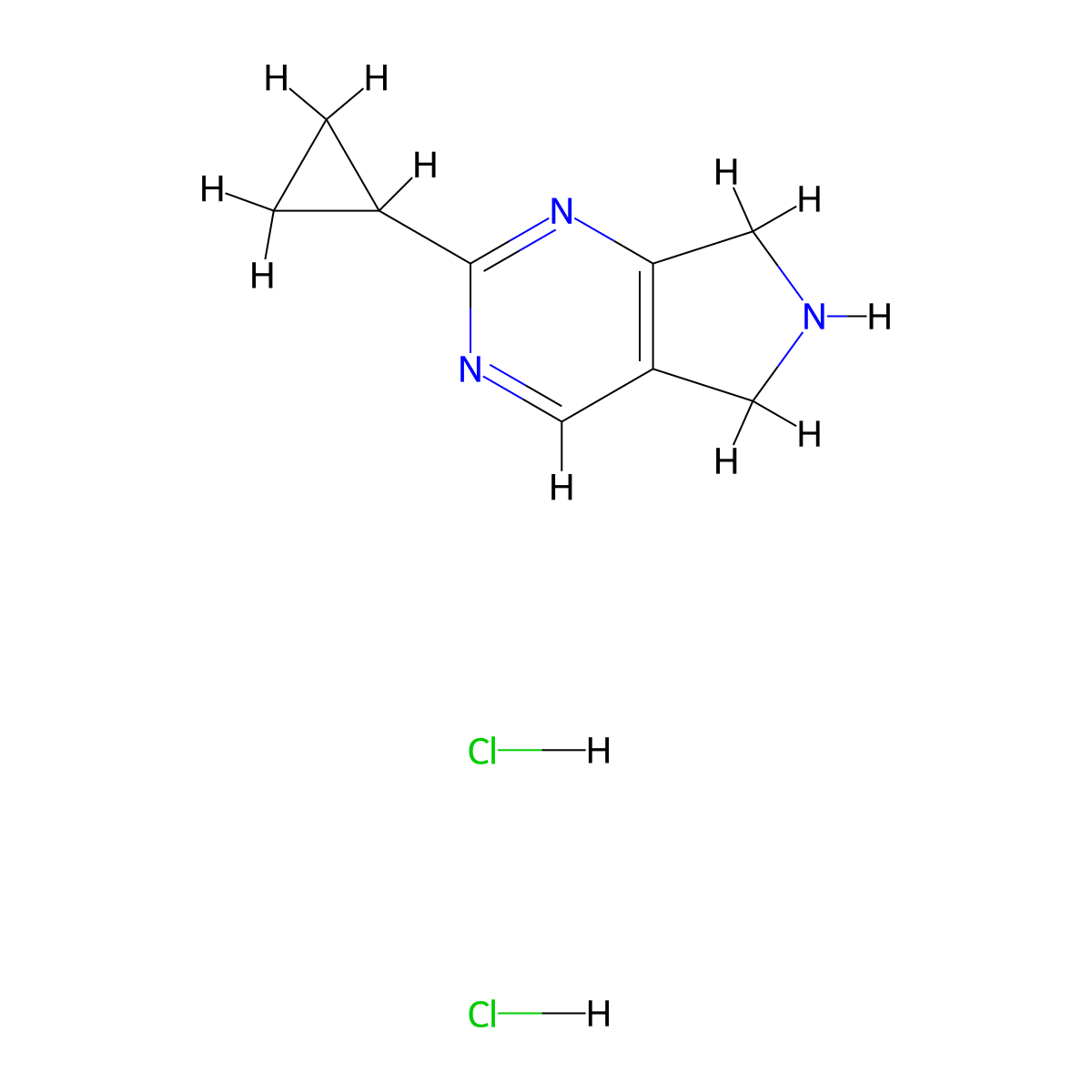 2-cyclopropyl-6,7-dihydro-5H-pyrrolo[3,4-d]pyrimidine dihydrochloride molecular structure, CAS 2098087-37-5