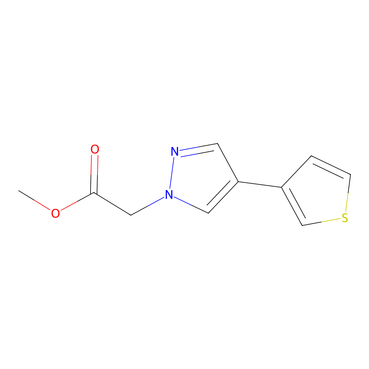 methyl 2-(4-(thiophen-3-yl)-1H-pyrazol-1-yl)acetate molecular structure, CAS 2098087-51-3
