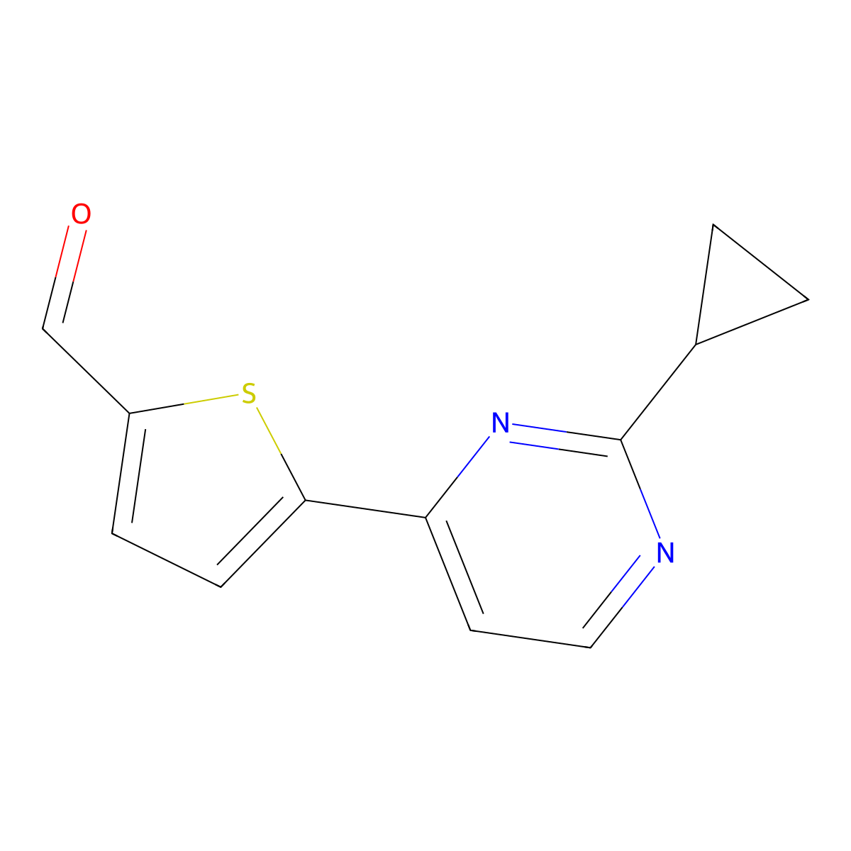 5-(2-Cyclopropylpyrimidin-4-yl)thiophene-2-carbaldehyde molecular structure, CAS 2098094-03-0