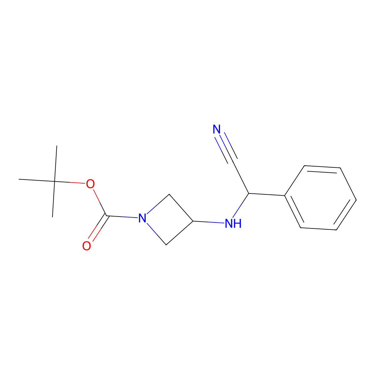 Tert-butyl 3-((cyano(phenyl)methyl)amino)azetidine-1-carboxylate molecular structure, CAS 2098100-43-5